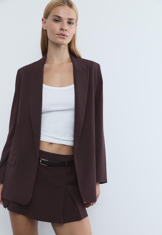 striped textured open blazer