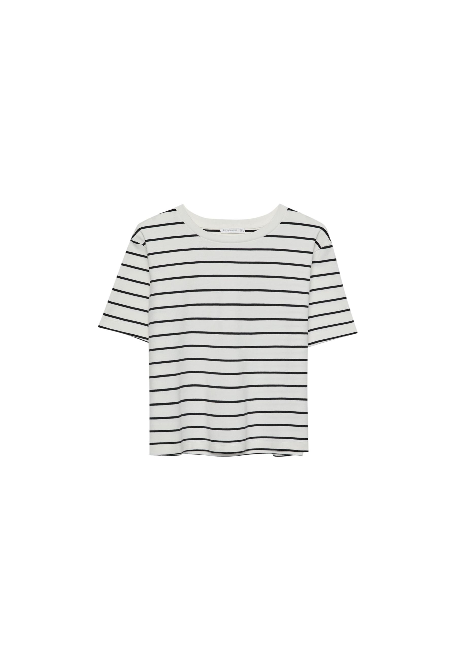 Basic heavy weight striped regular fit T-shirt — Ecru
