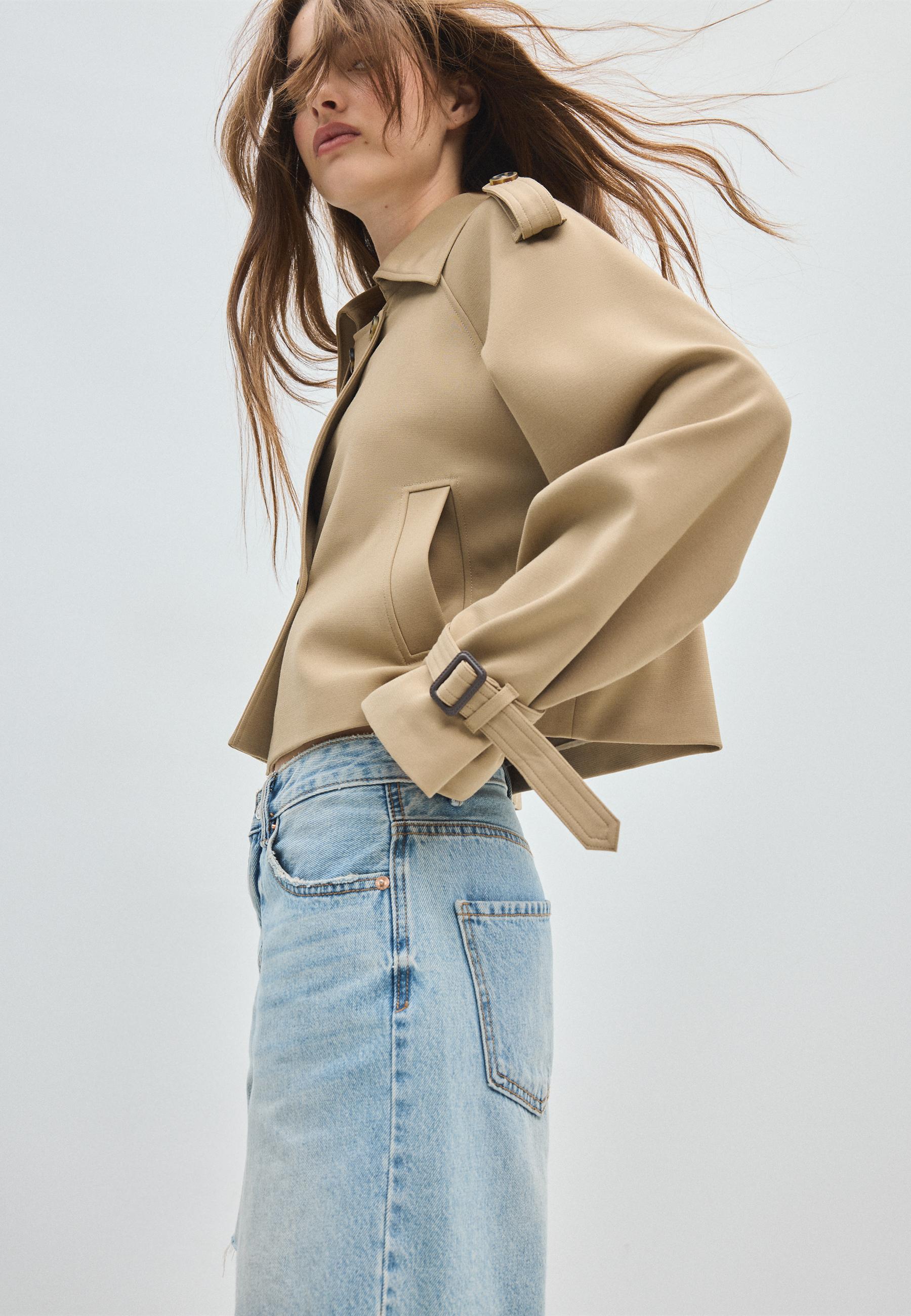 Short fluid trench coat — Khaki