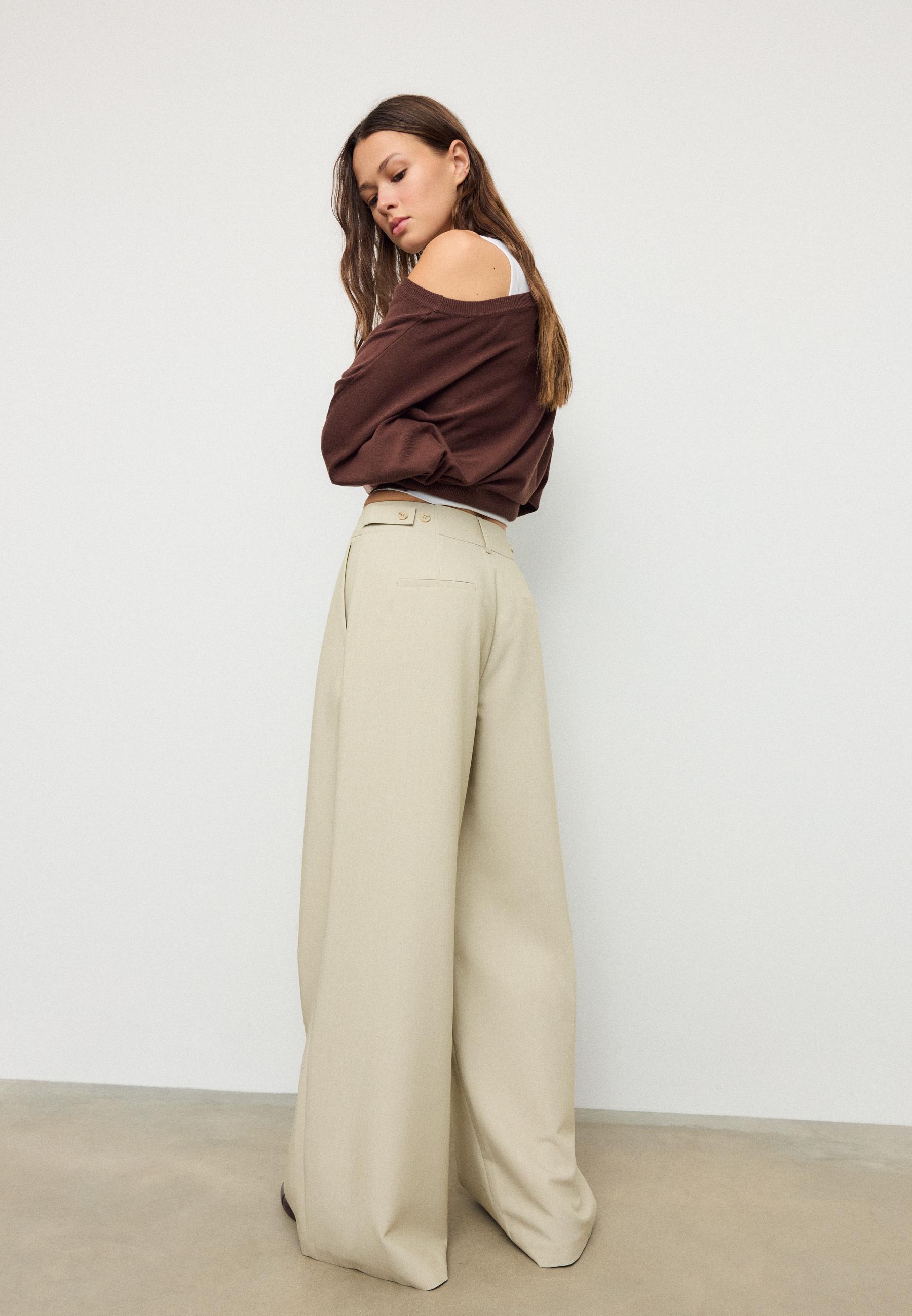 Adjustable super wide-leg trousers — Stone