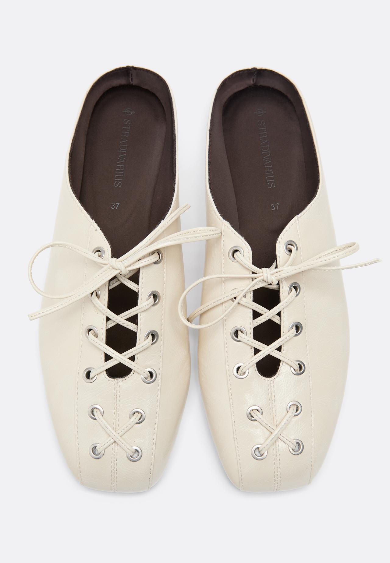 Lace-up flat mule shoes — ECRU