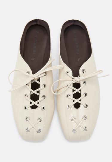 Lace-up flat mule shoes — ECRU 3