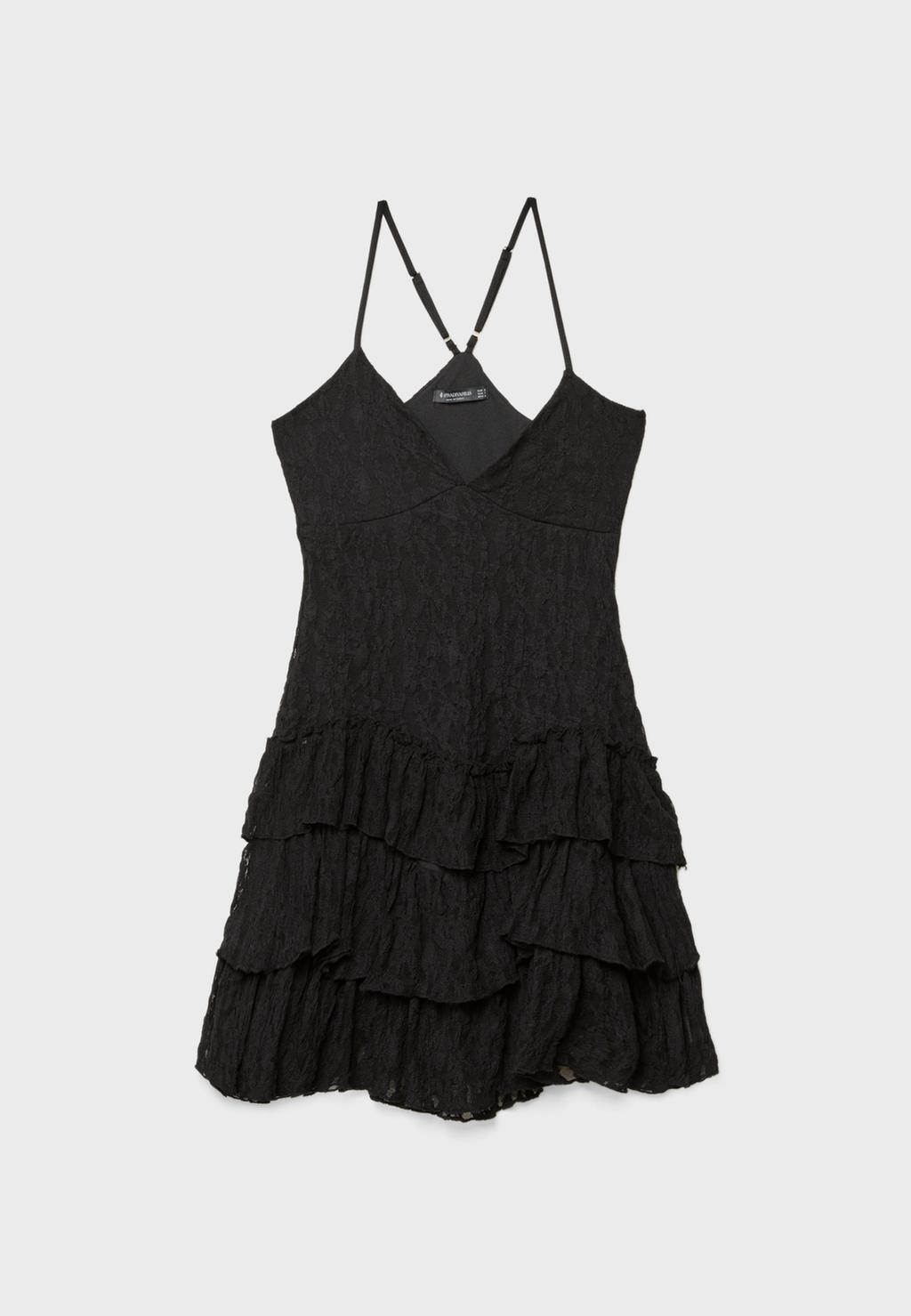 Vestido corto encaje volantes