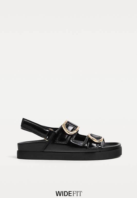wide fit flat slider sandals with buckles
