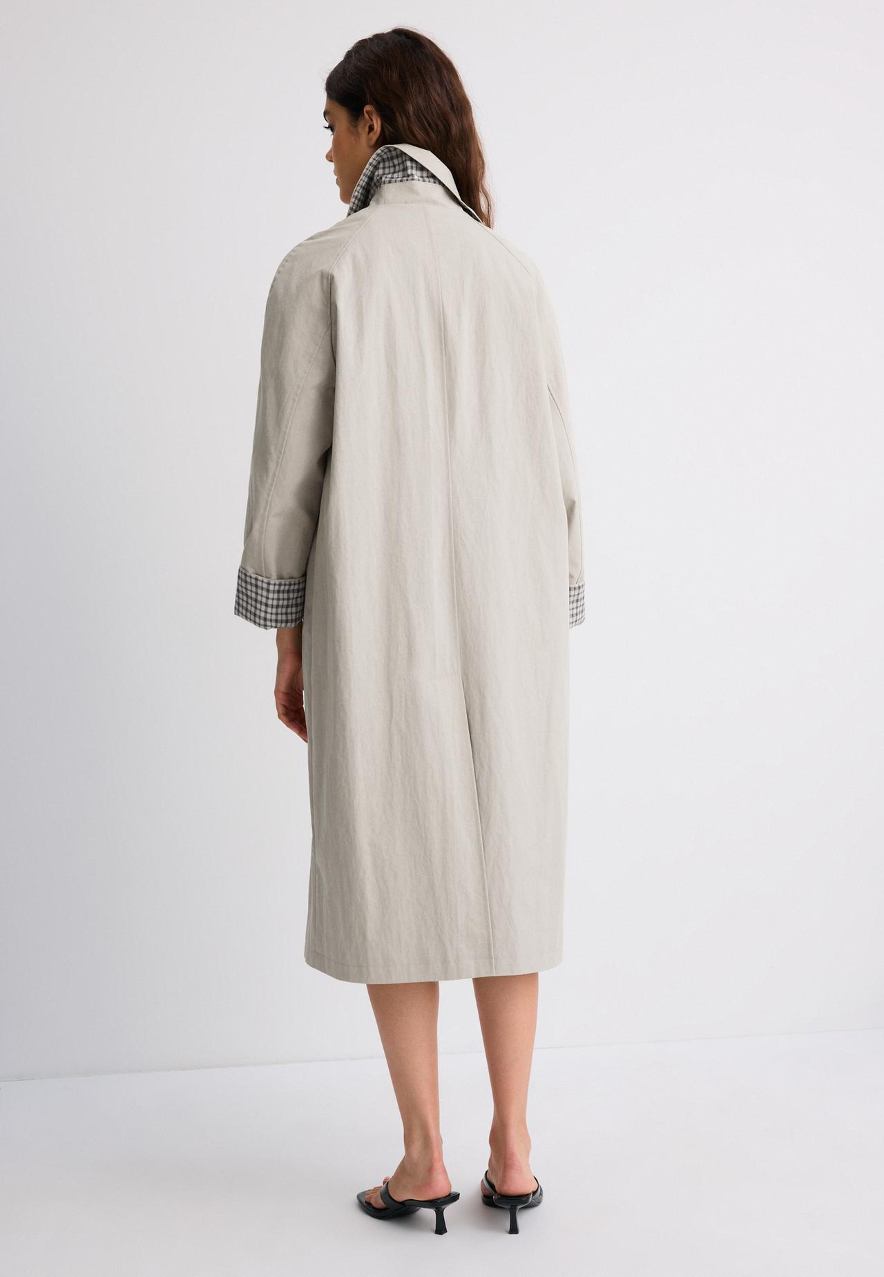 Long check-lined trench coat — Beige