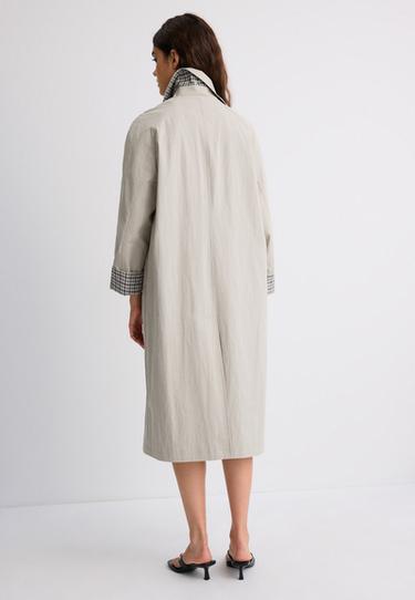 Long check-lined trench coat — Beige 5