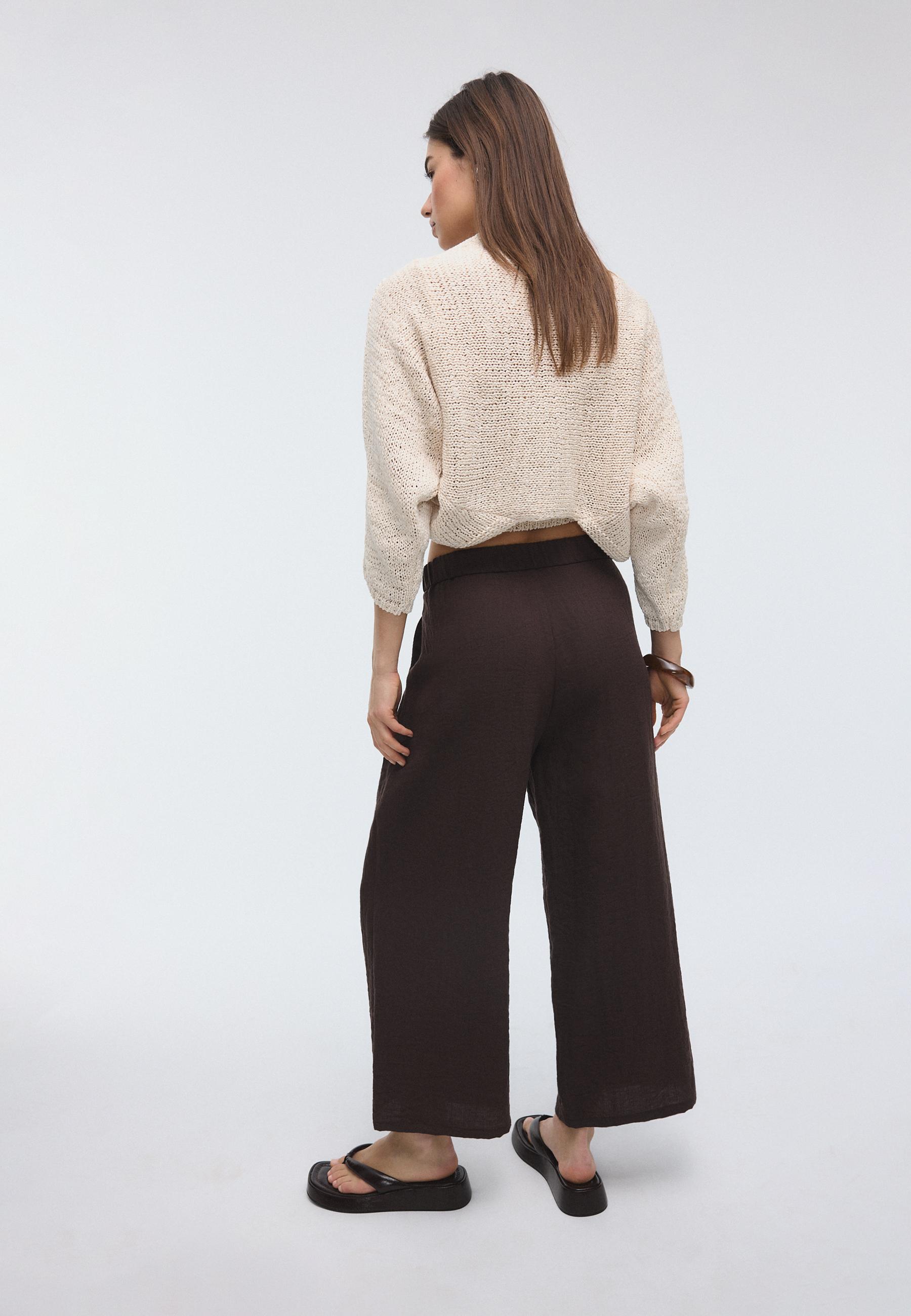 Keten görünümlü culotte pantolon - Görsel 5