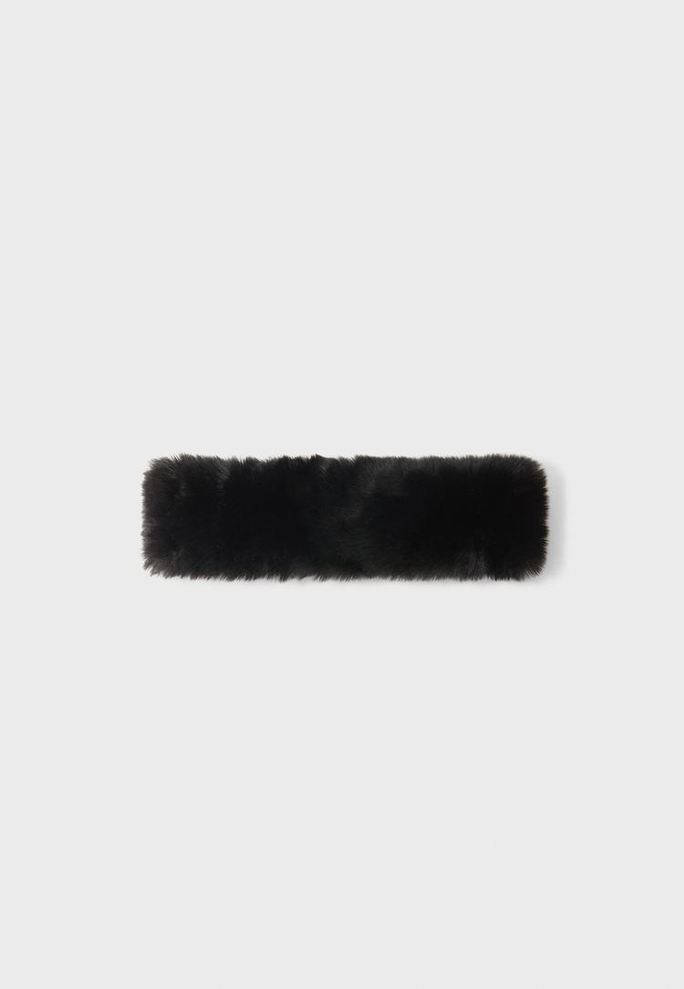 Stradivarius Bentiță Cu Imitație De Blană Negru Os