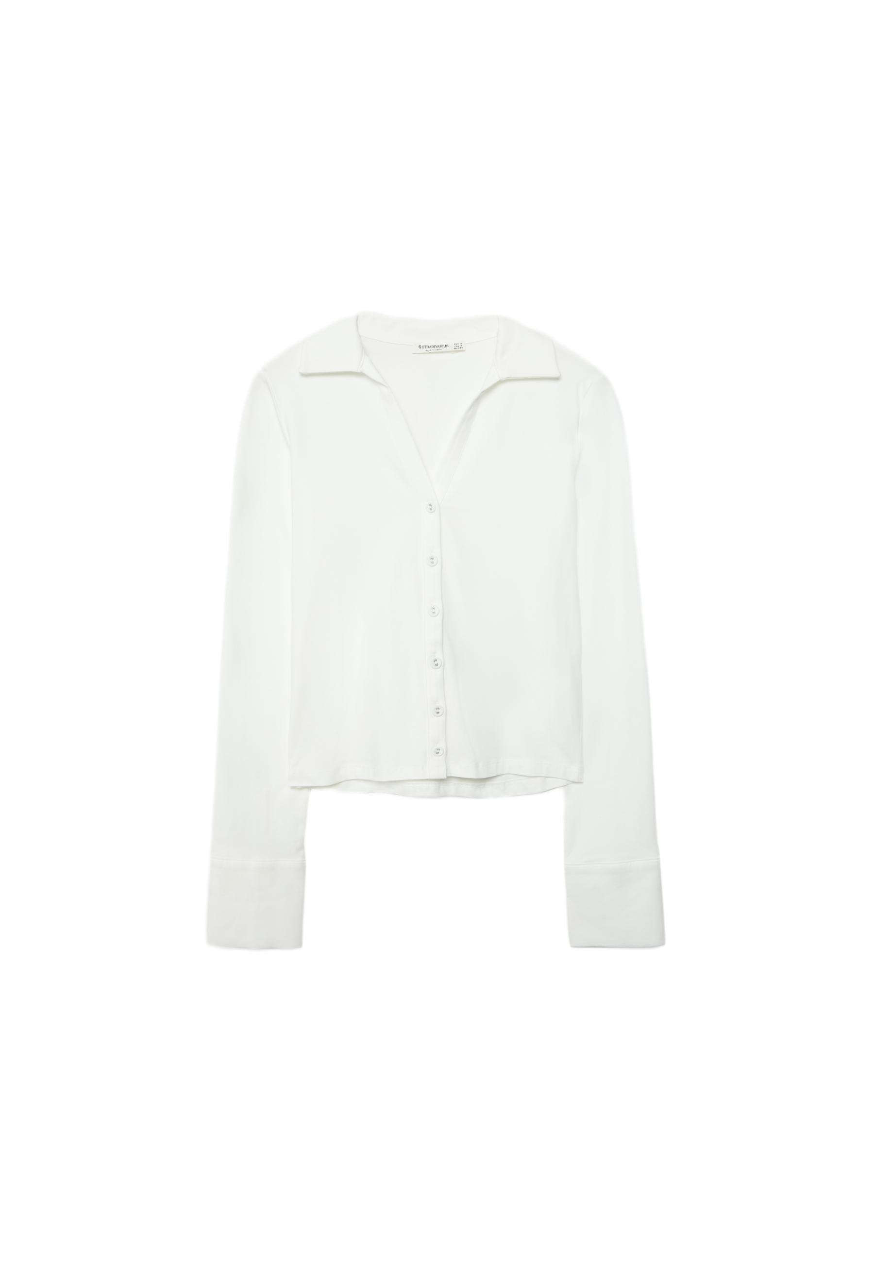Knit shirt with buttons — White