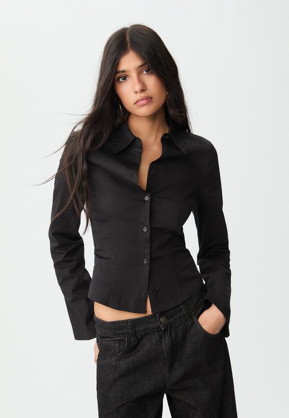 camisa fitted manga fluida