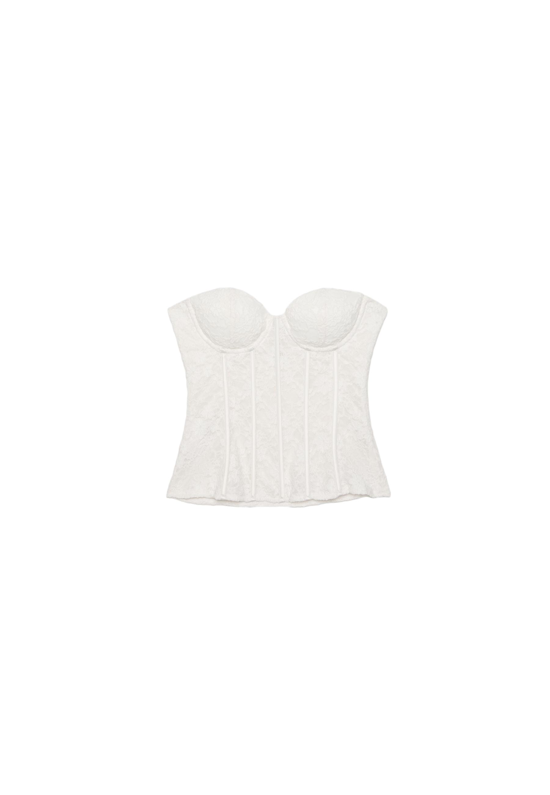 Lace corset top with stays — Ecru