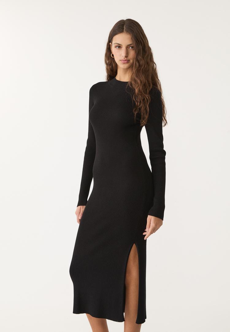 vestido midi punto cuello perkins