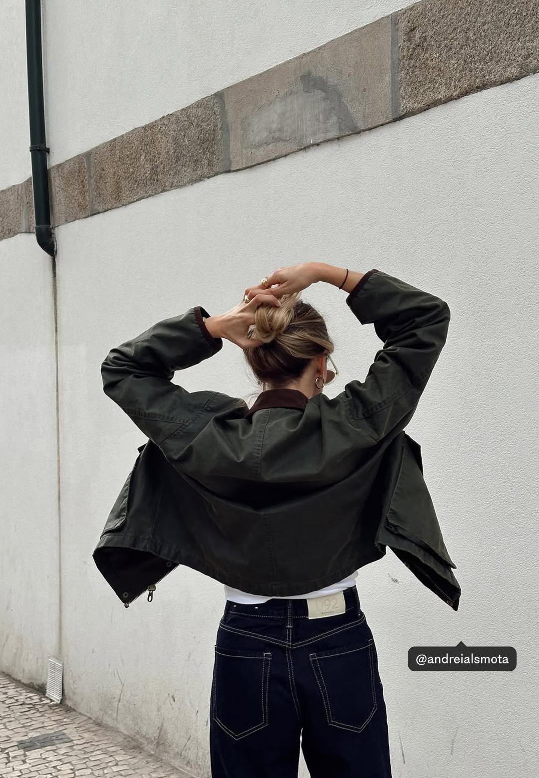 Contrast short waxed parka — Khaki