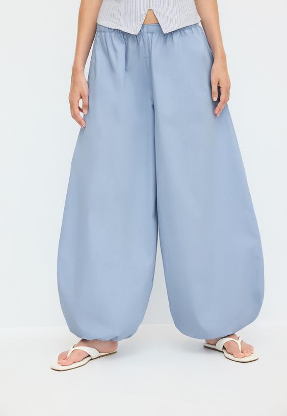 Stradivarius Voluminous Poplin Trousers Sky Blue L