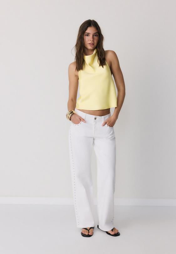 Stradivarius Top Encolure Américaine Satin Or Xs