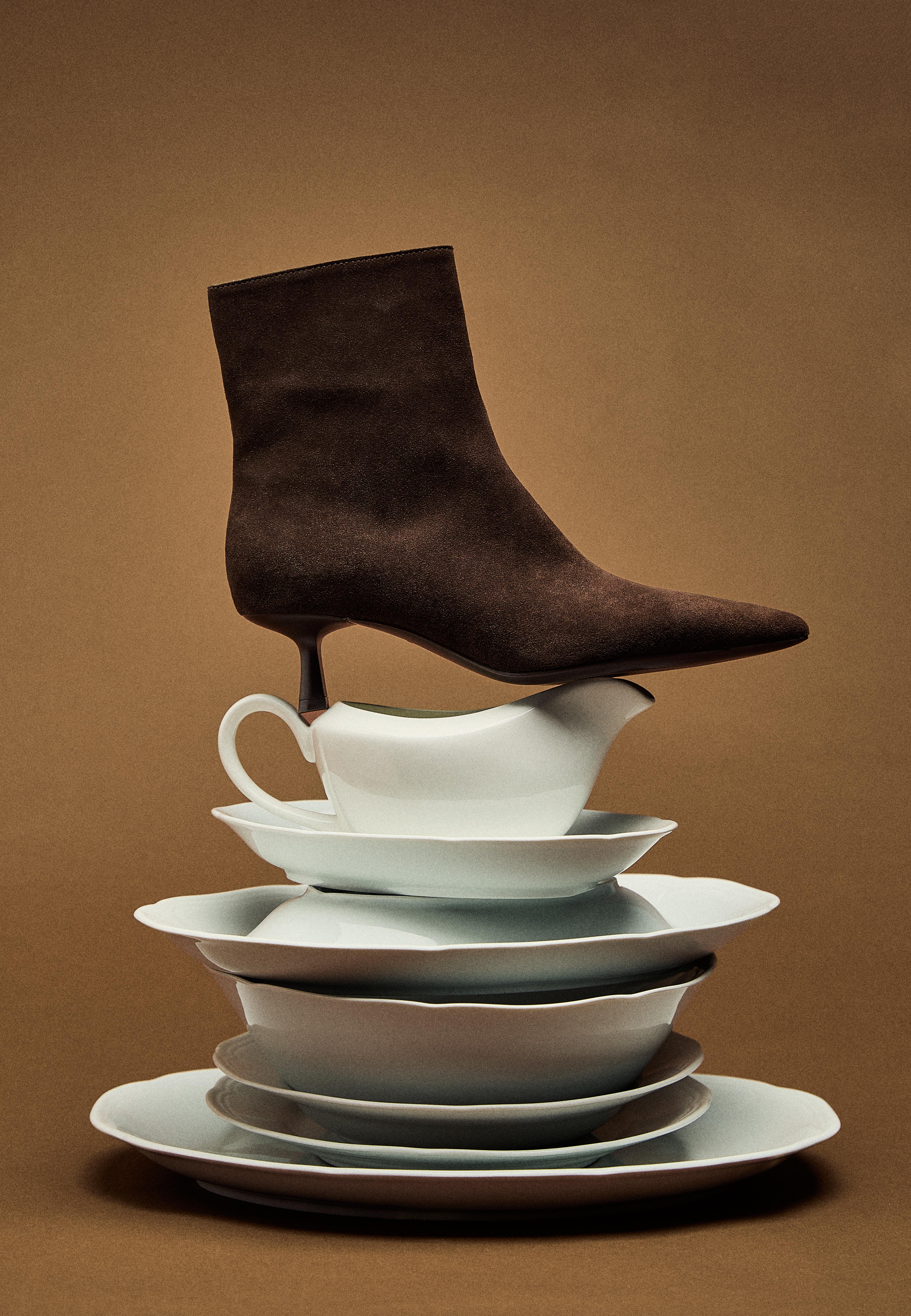 Split leather stiletto heel ankle boots — BROWN