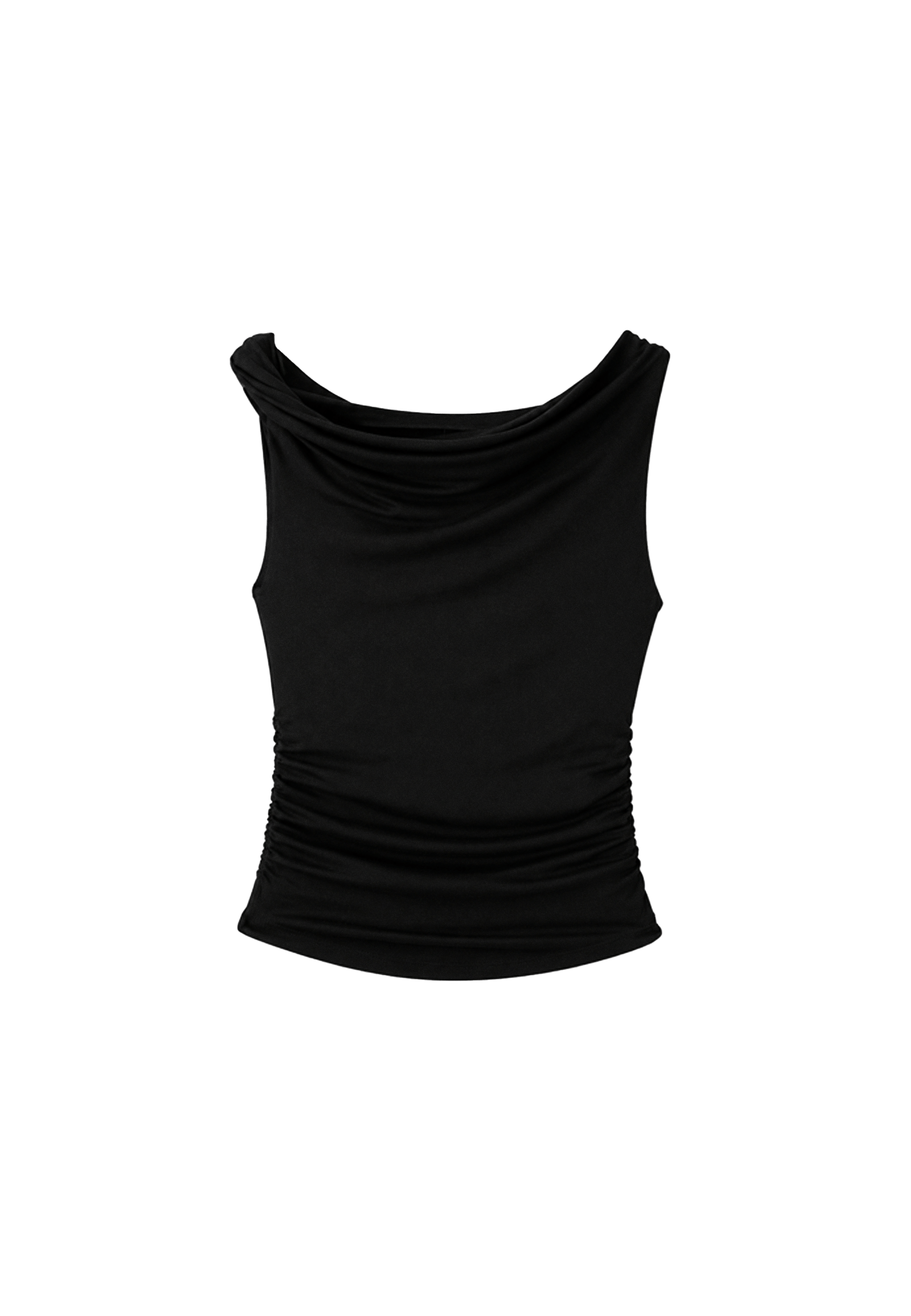 Asymmetric gathered T-shirt — Black