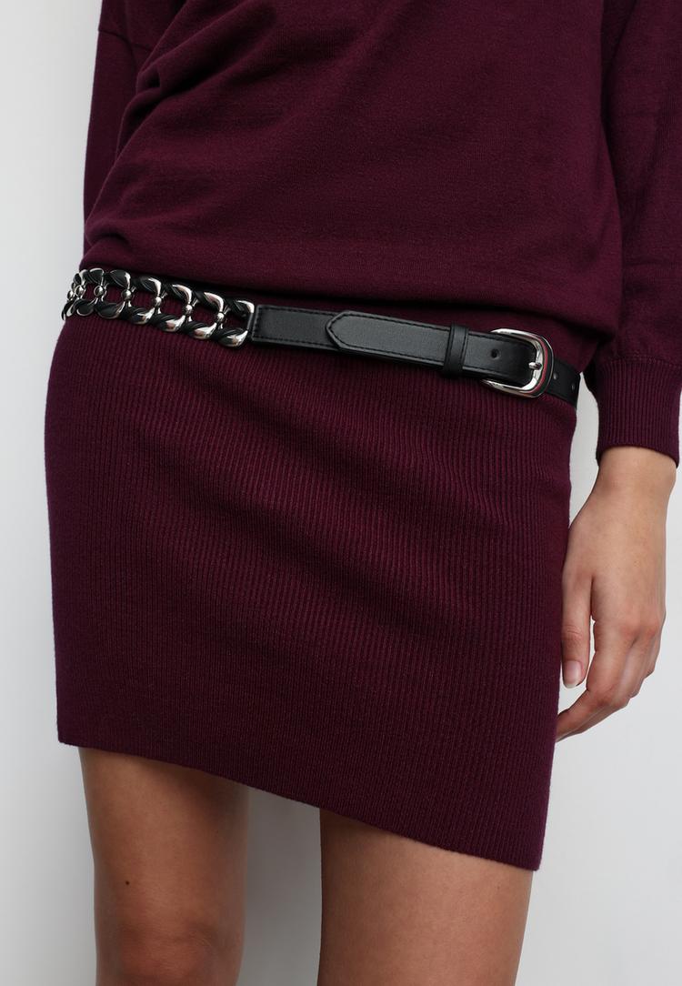 leather effect and chain belt