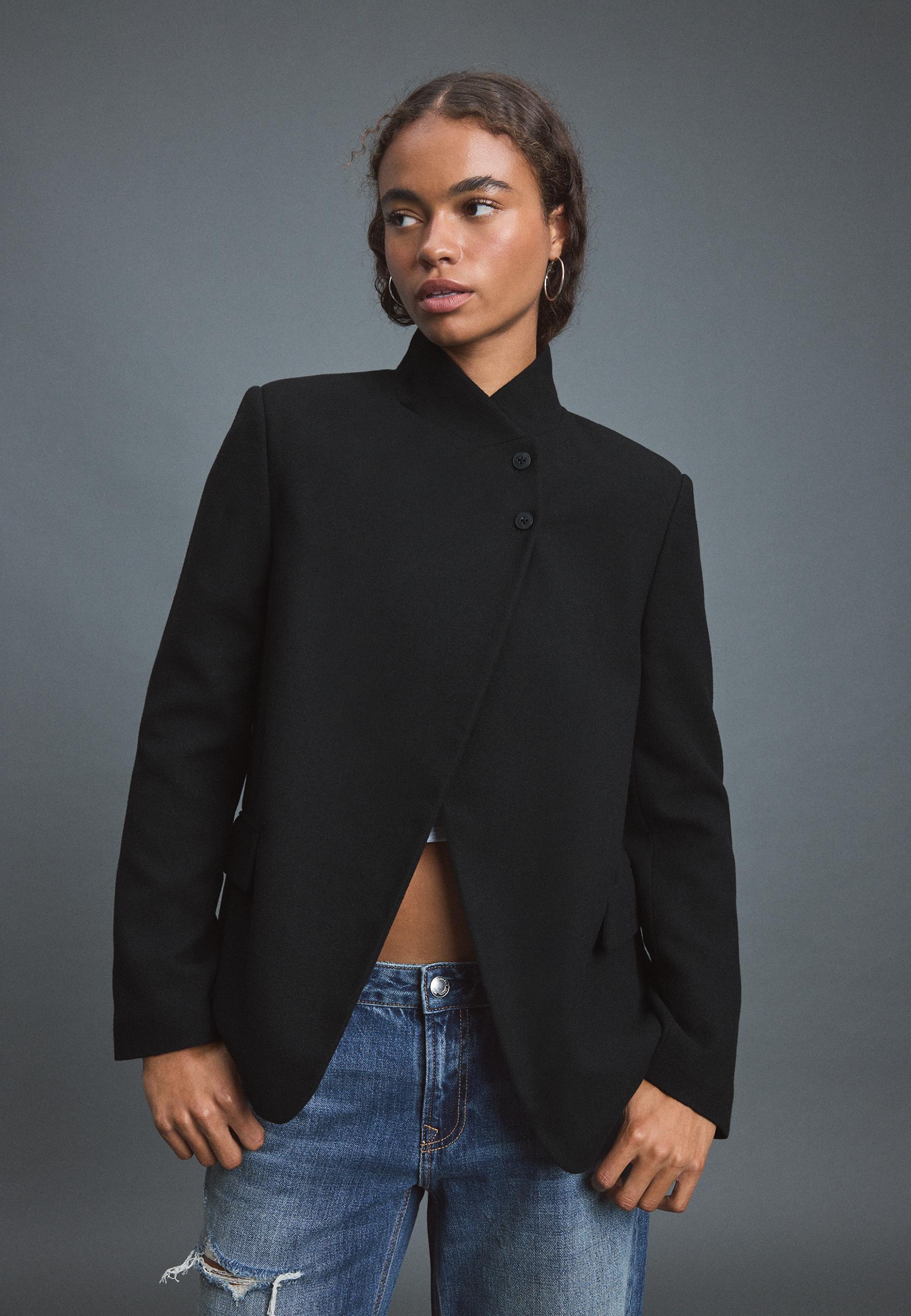 Asymmetric wool-blend blazer — Black