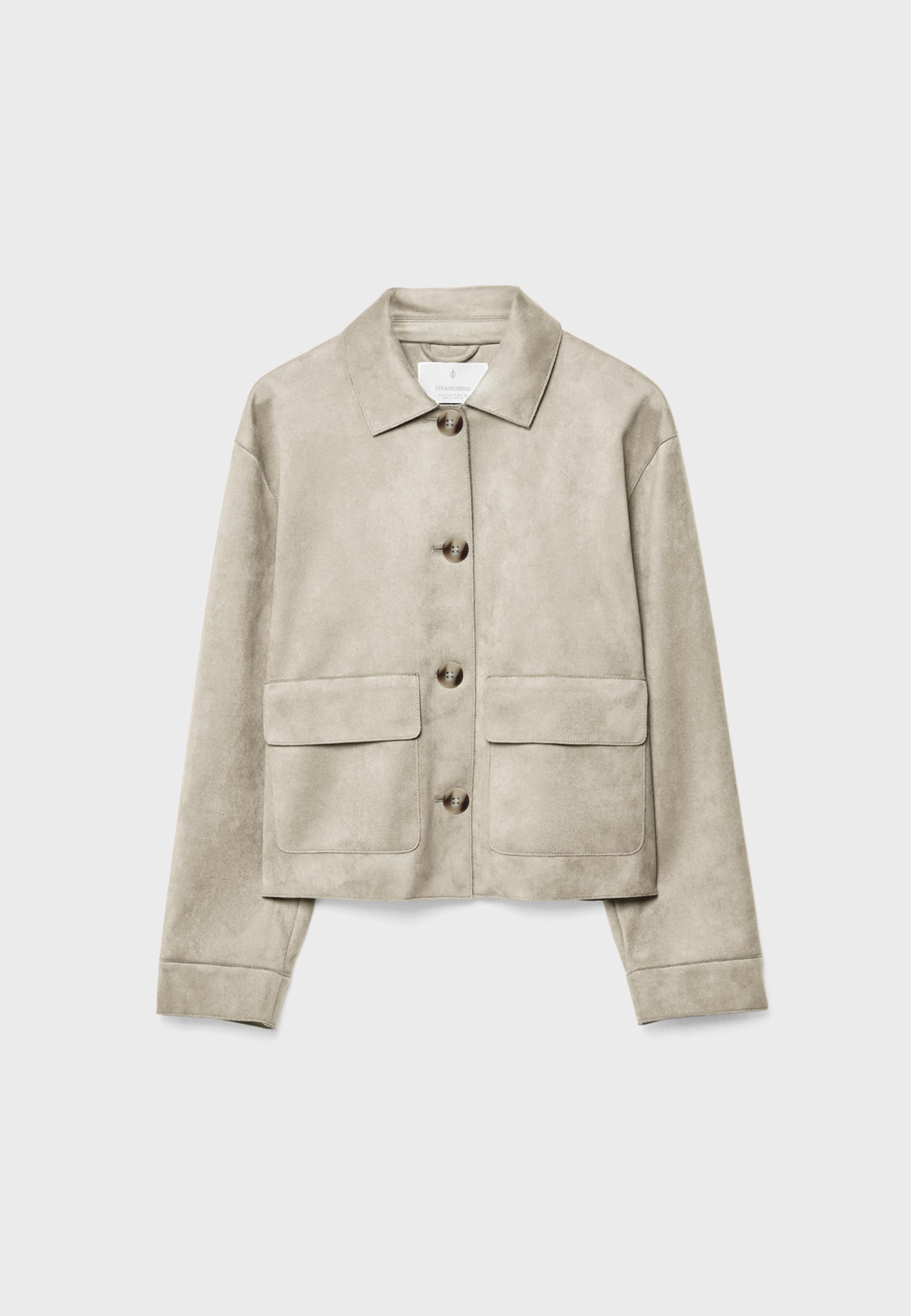 Faux suede jacket with pockets — Stone