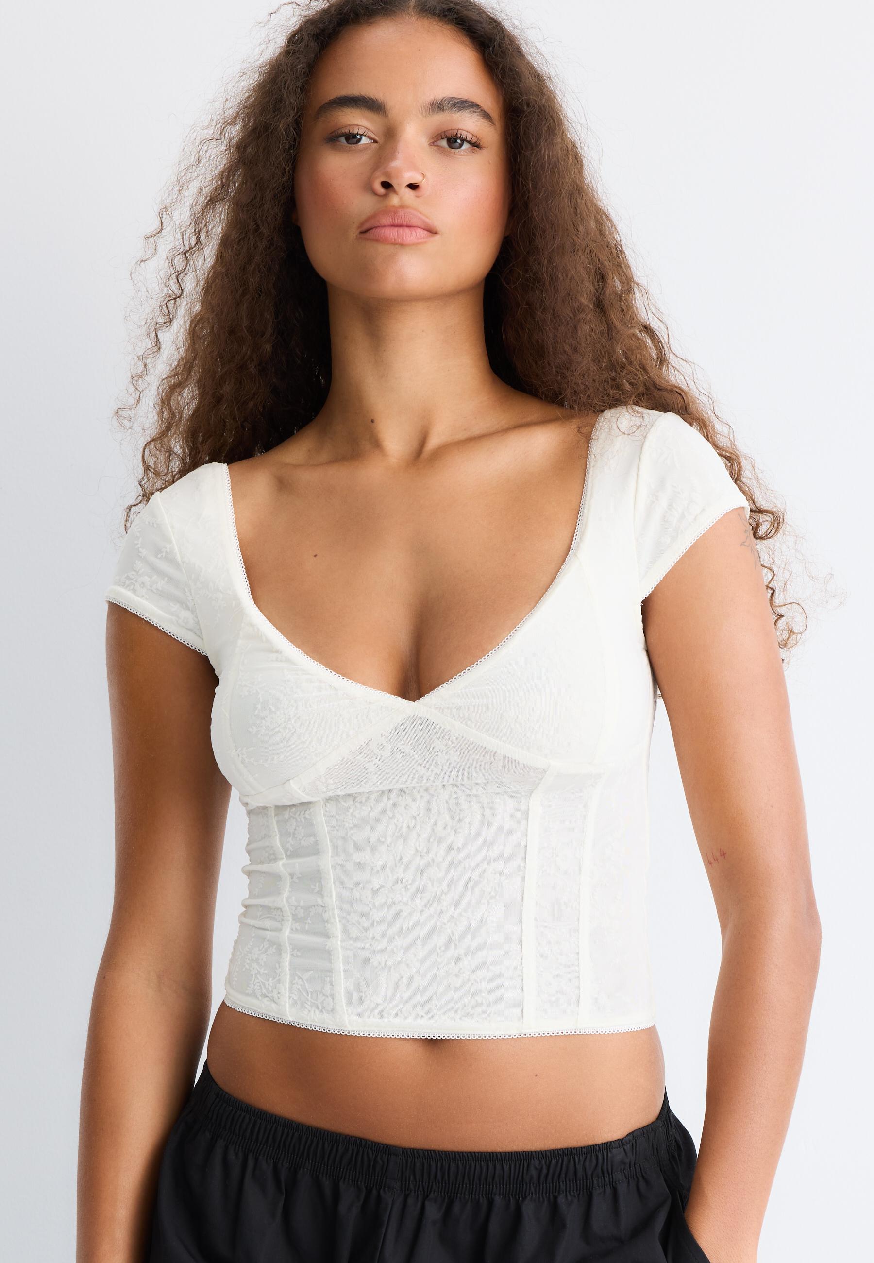 Flocked bodice top — Ecru
