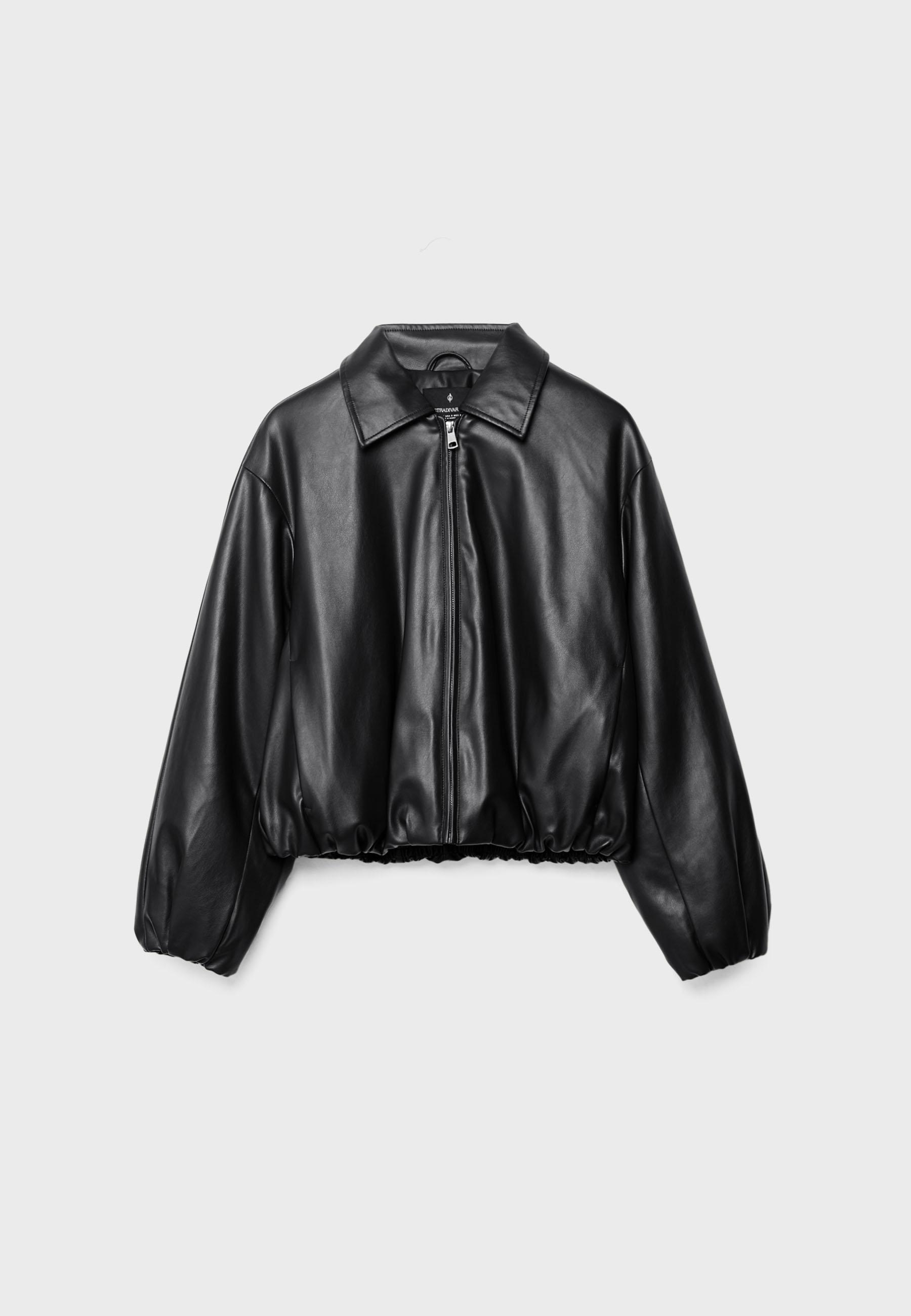 Padded leather effect bomber jacket — Black