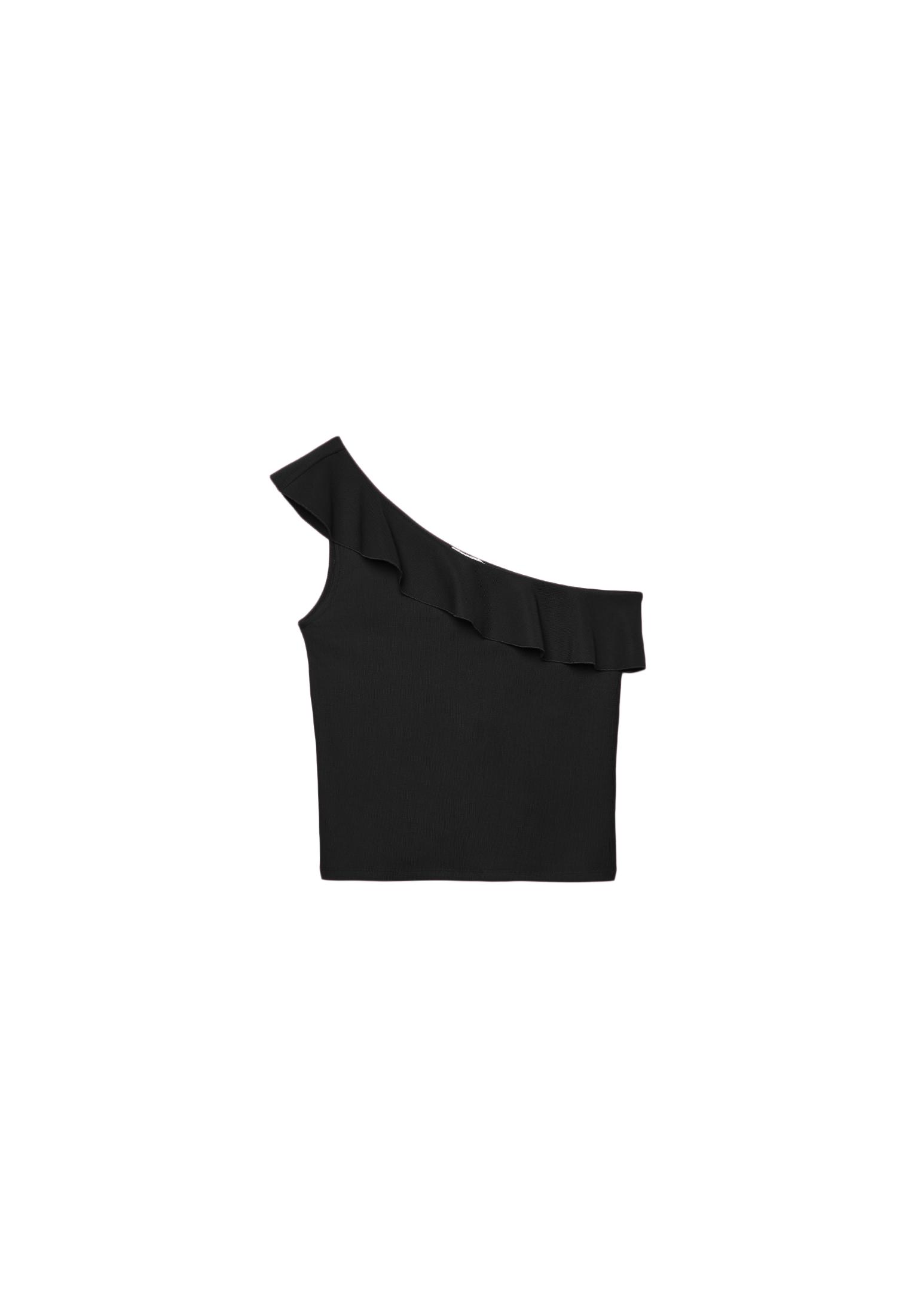 Asymmetric T-shirt with ruffle — Black
