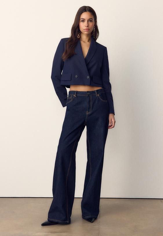 Stradivarius Cropped Blazer Dress Navy Blue S