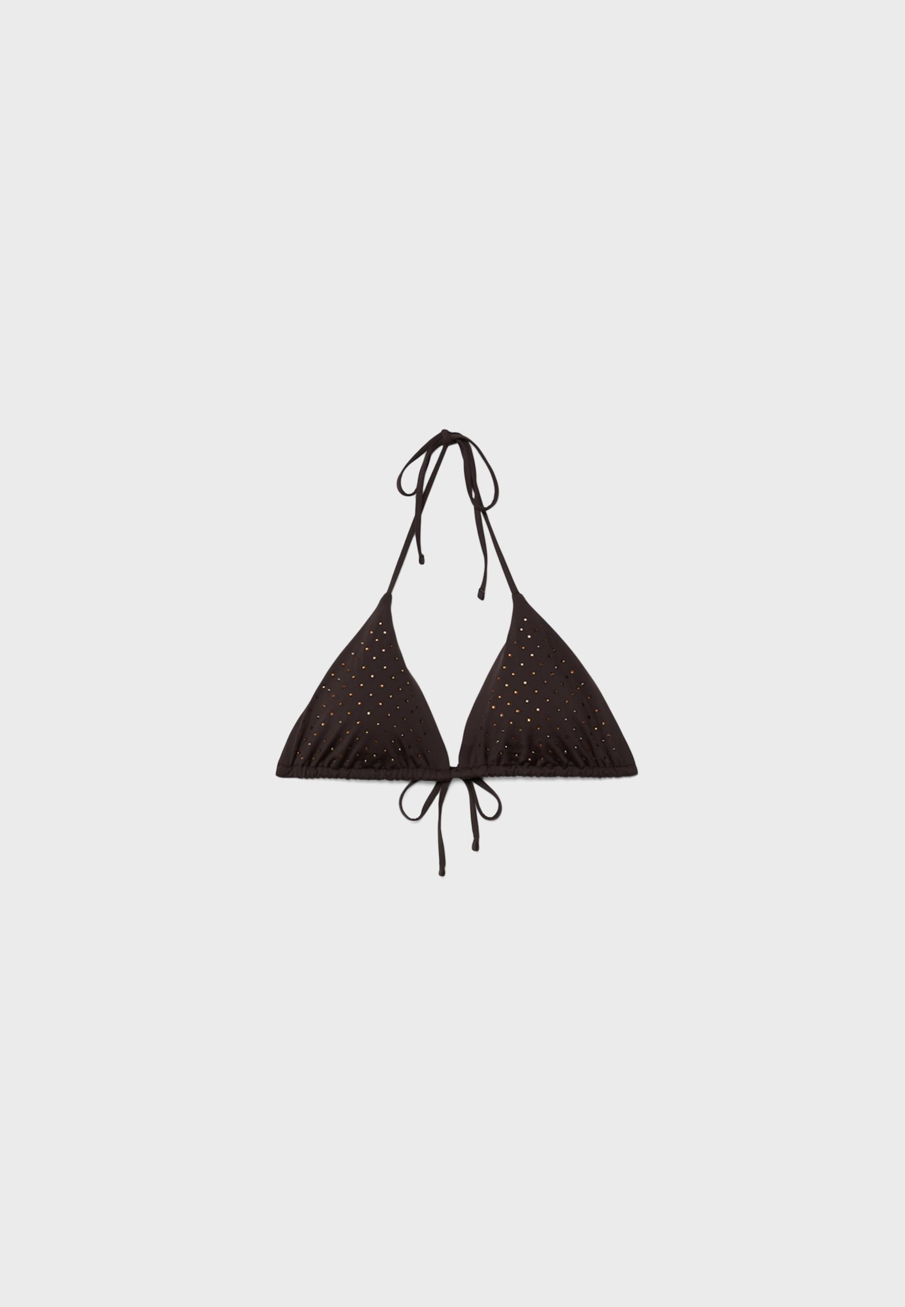 Shimmery triangle bikini top — Brown (alternate view)