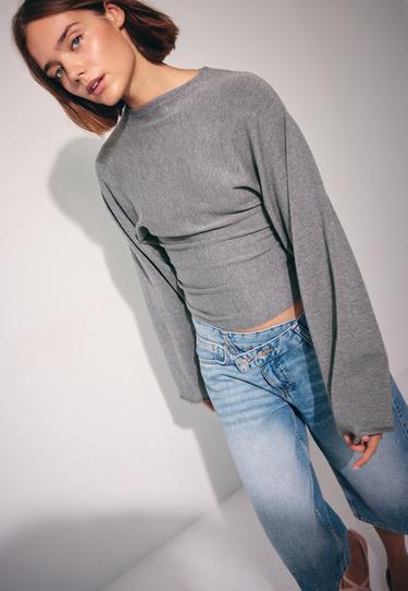 Knit jumper with kimono sleeves and stand collar — Dark grey 6