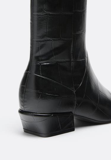 Croc-effect heeled ankle boots — BLACK  4