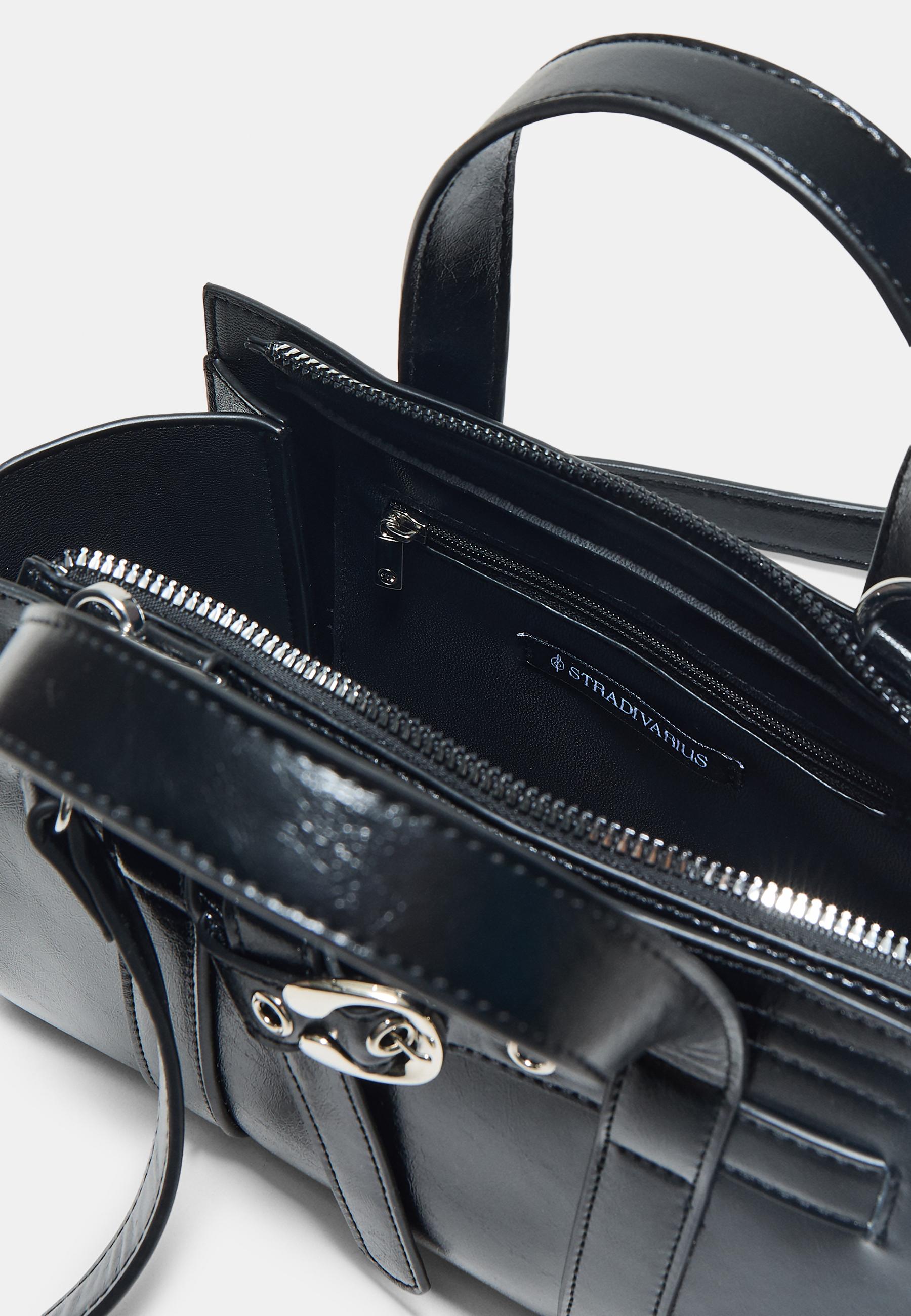 Mini tote bag with buckle — Black