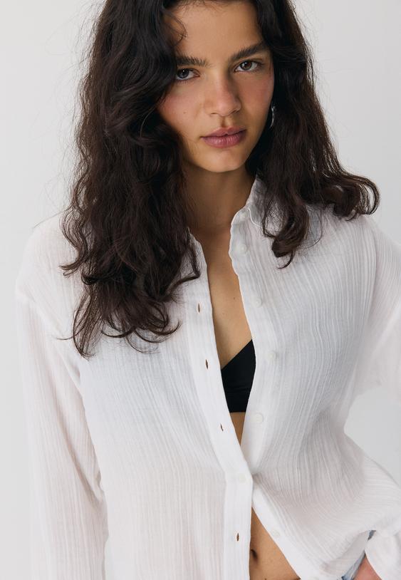 Stradivarius Basic Double-Fabric Shirt White S