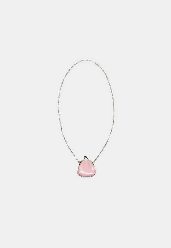 Stradivarius Mini Pouch Bag Necklace Pink Os