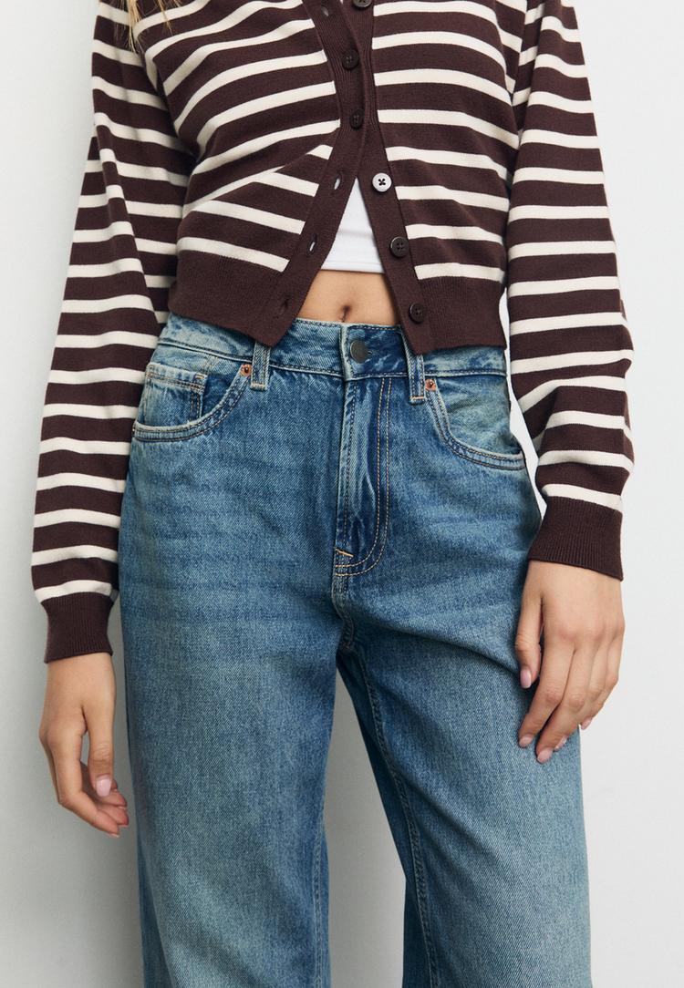 Stradivarius Τζιν Παντελόνι D92 Σε Ίσια Γραμμή Με Φαρδιά Γραμμή Πολύ Σκούρο Μπλε/Αποκολλαρισμένο 36 φωτογραφία