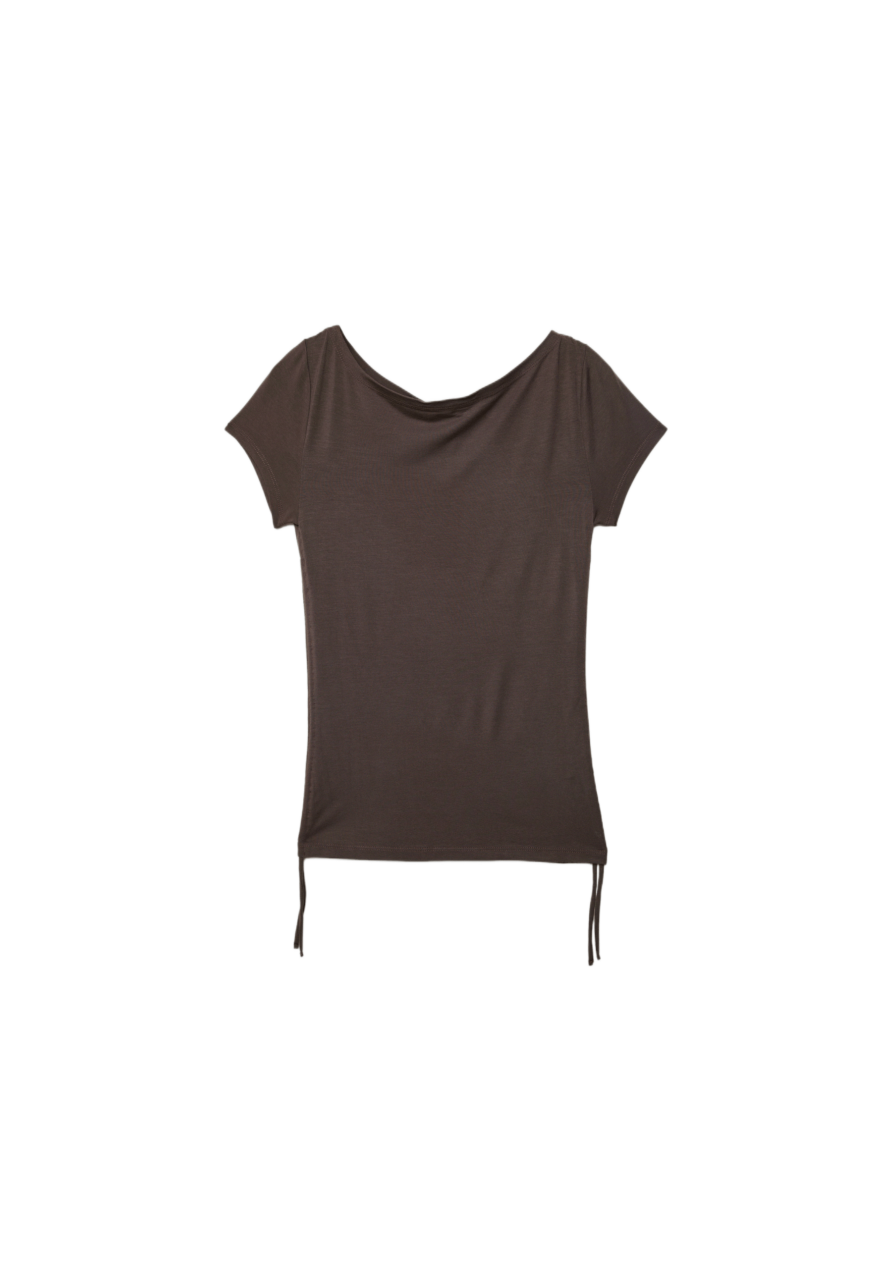 Short sleeve T-shirt with side ruching — Brown