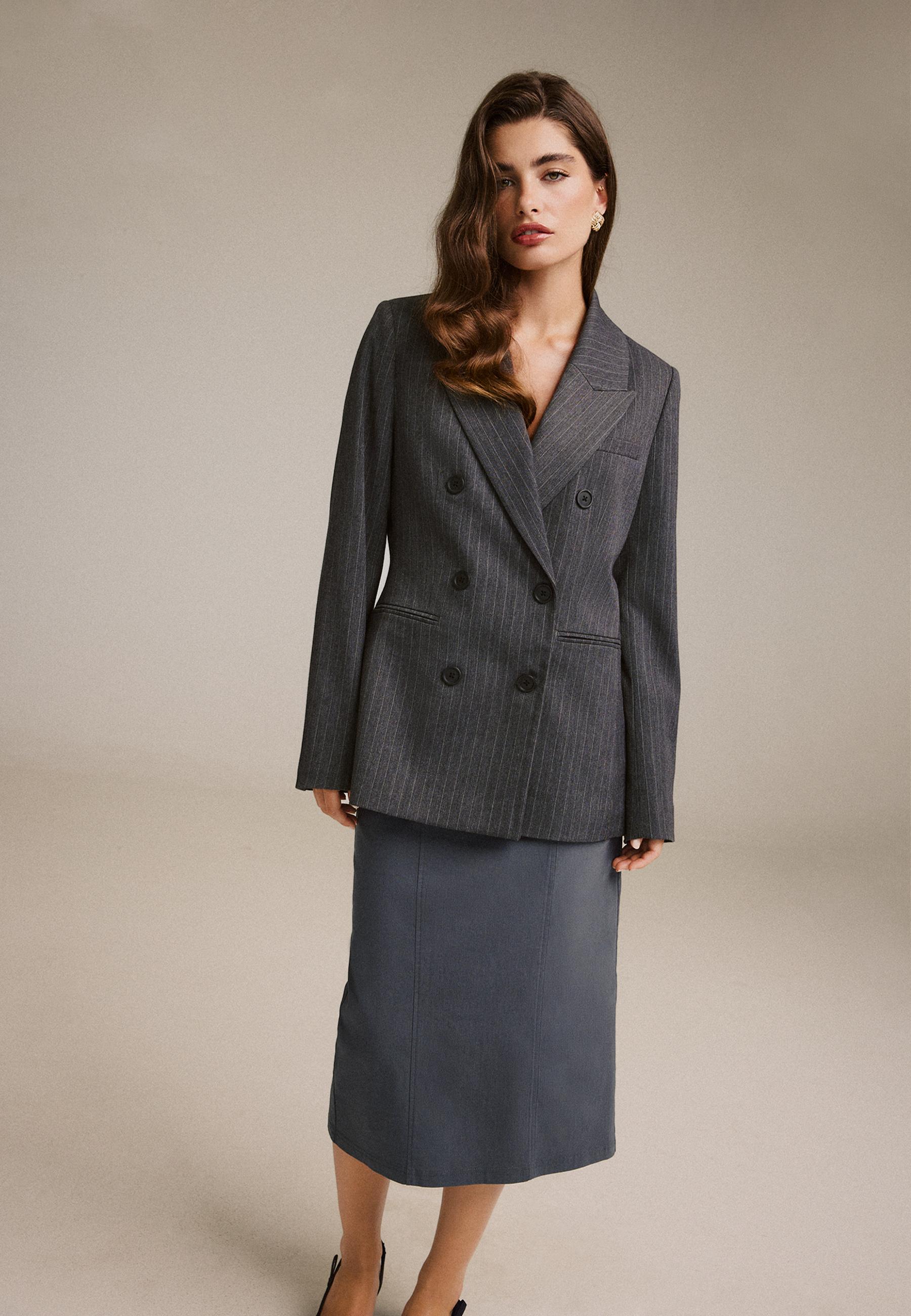 Fitted striped buttoned blazer — Grey