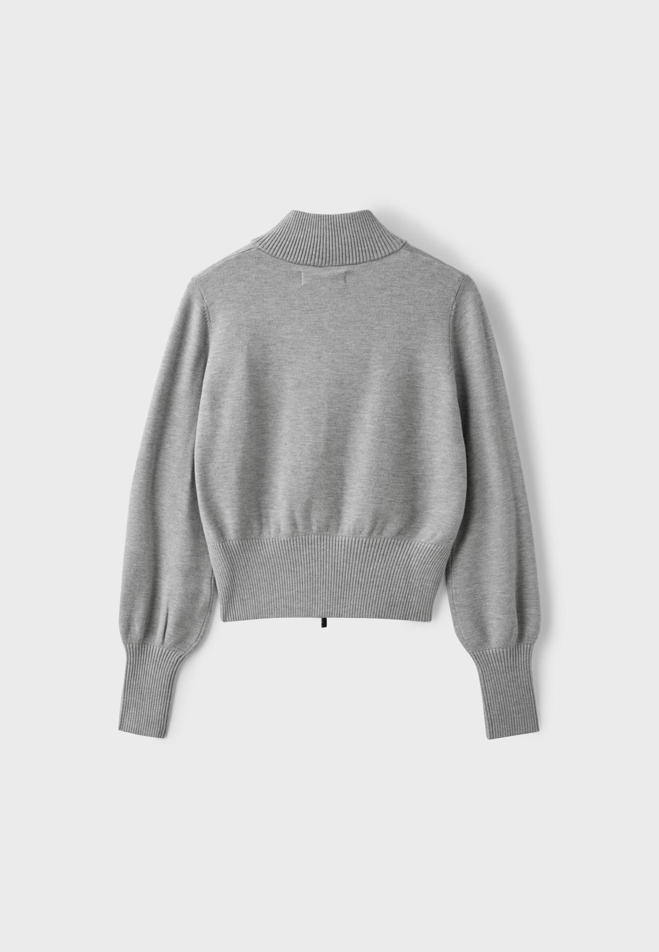 Fitted zip-up knit cardigan — Grey melange