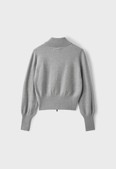 Fitted zip-up knit cardigan — Grey melange 8