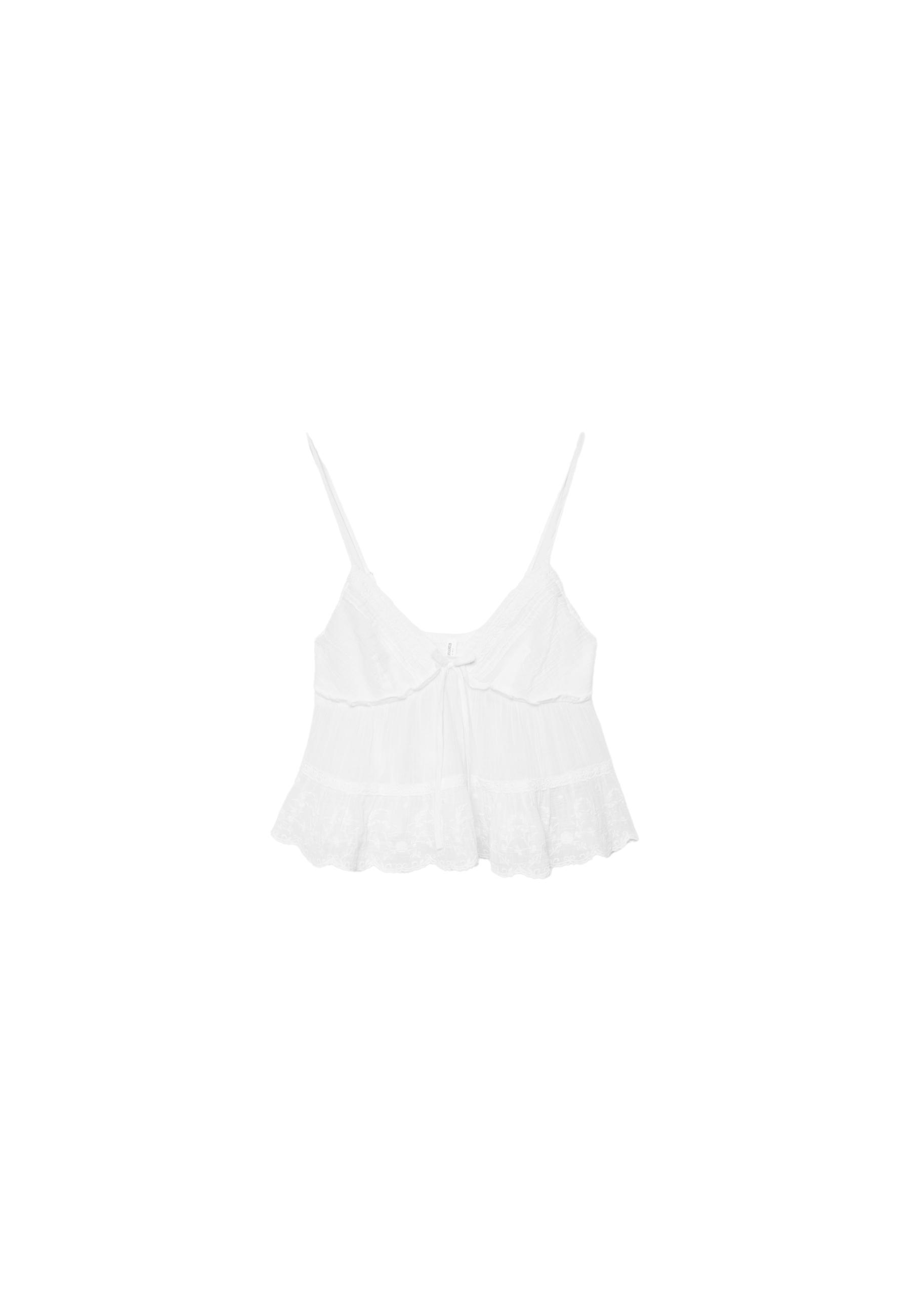 Embroidered flowing strappy top — Ecru
