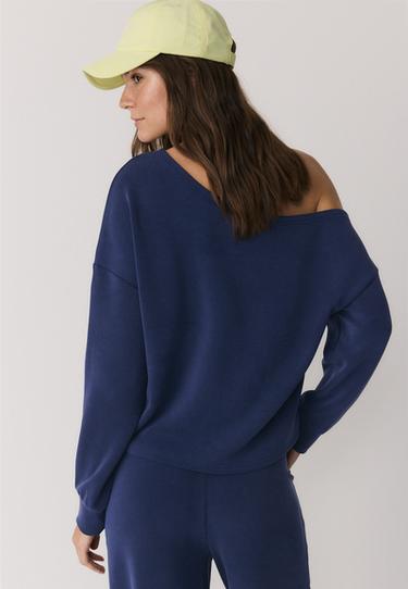 Soft-touch off-the-shoulder sweatshirt — Dark blue 5