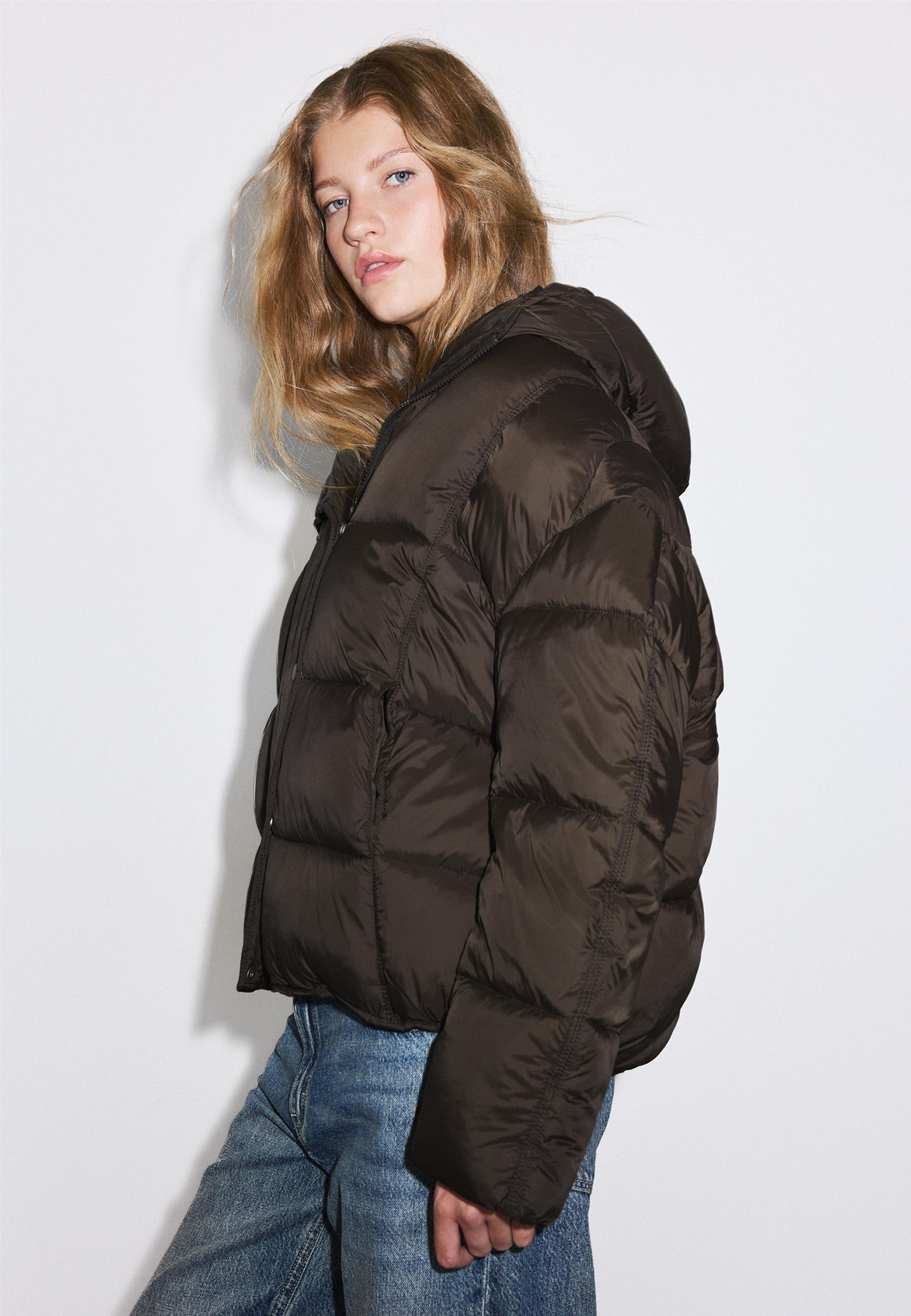 Hooded puffer jacket — Brown