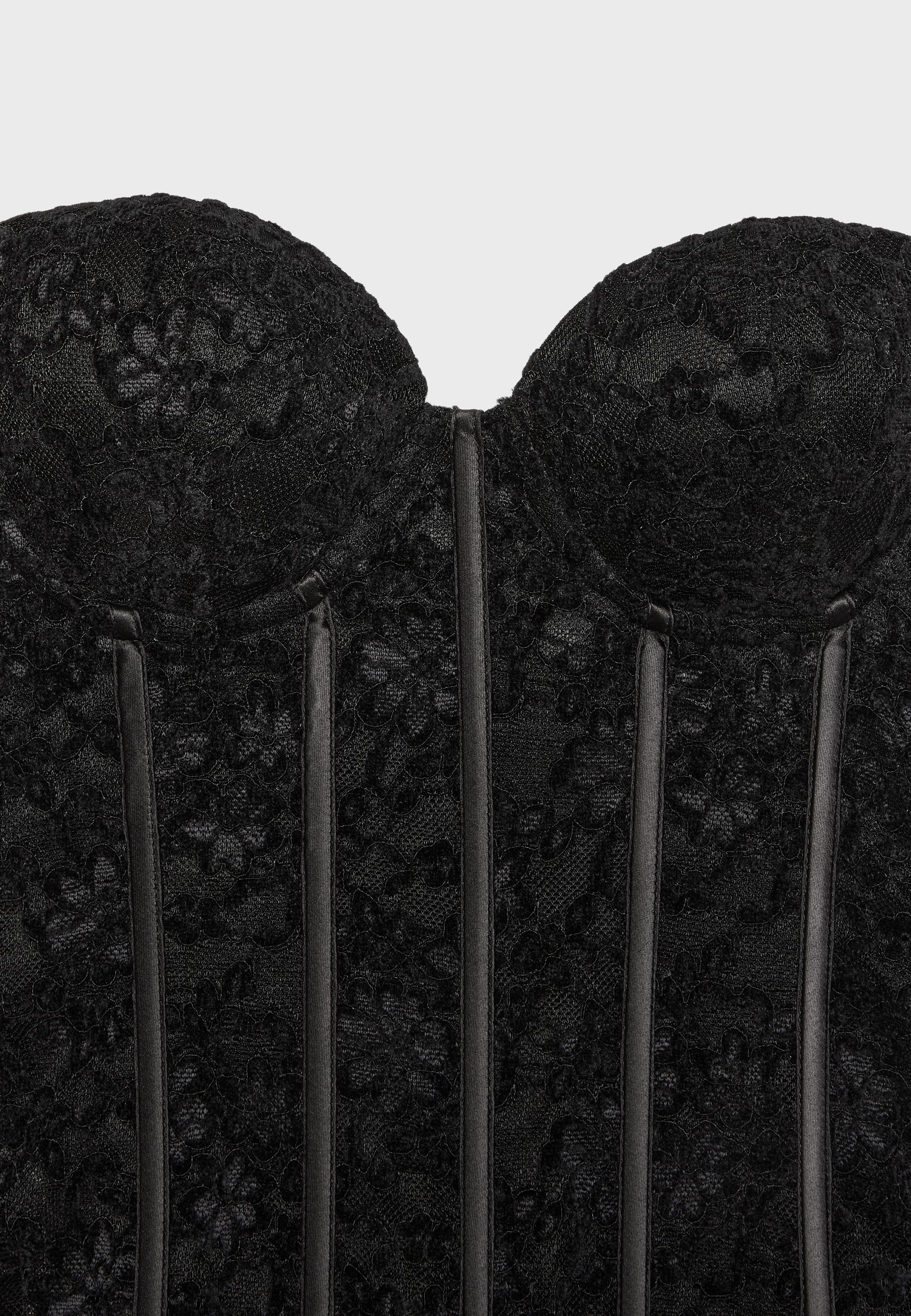 Lace corset top with stays — Black