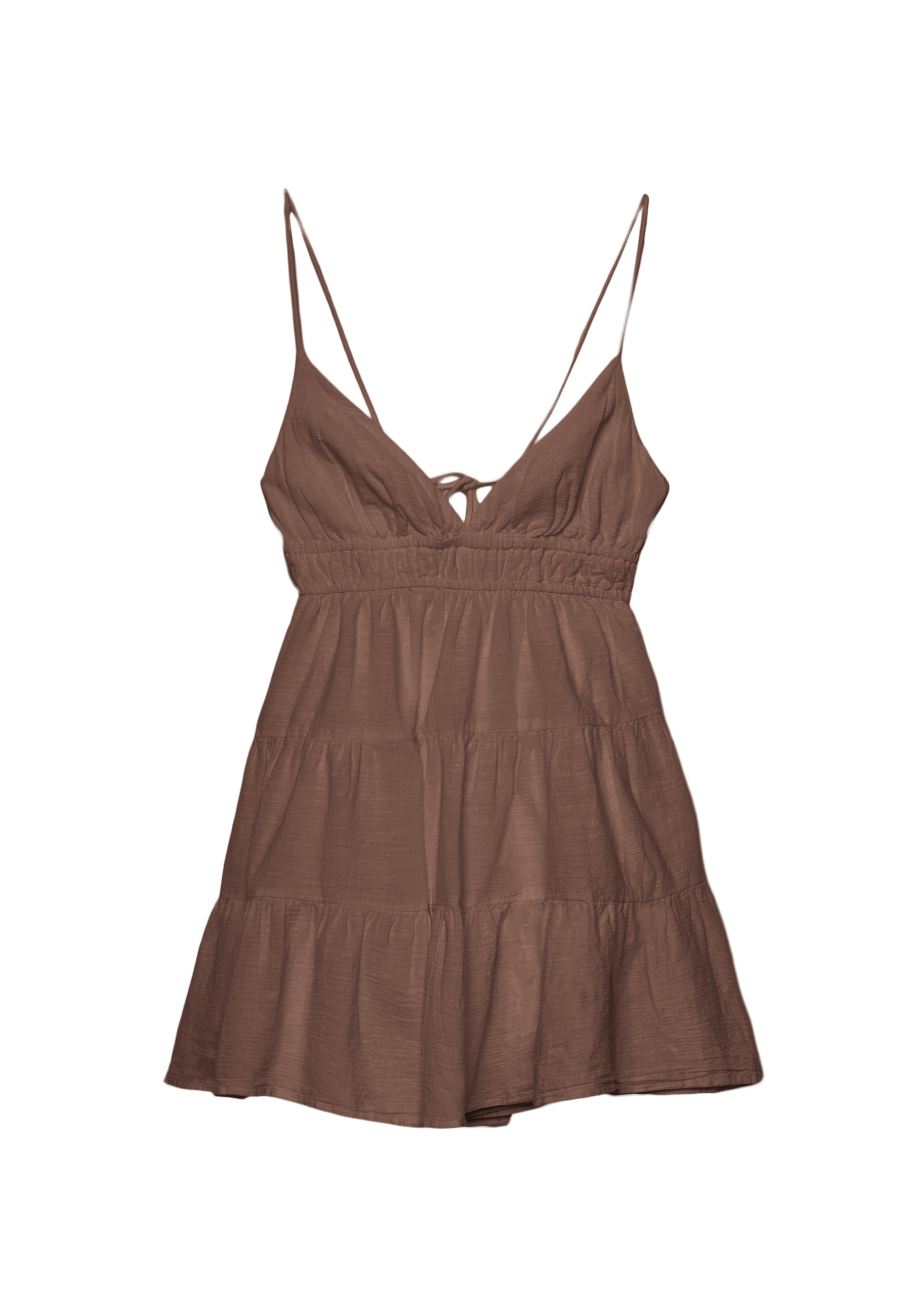 Mini flowing dress with back tie — Brown