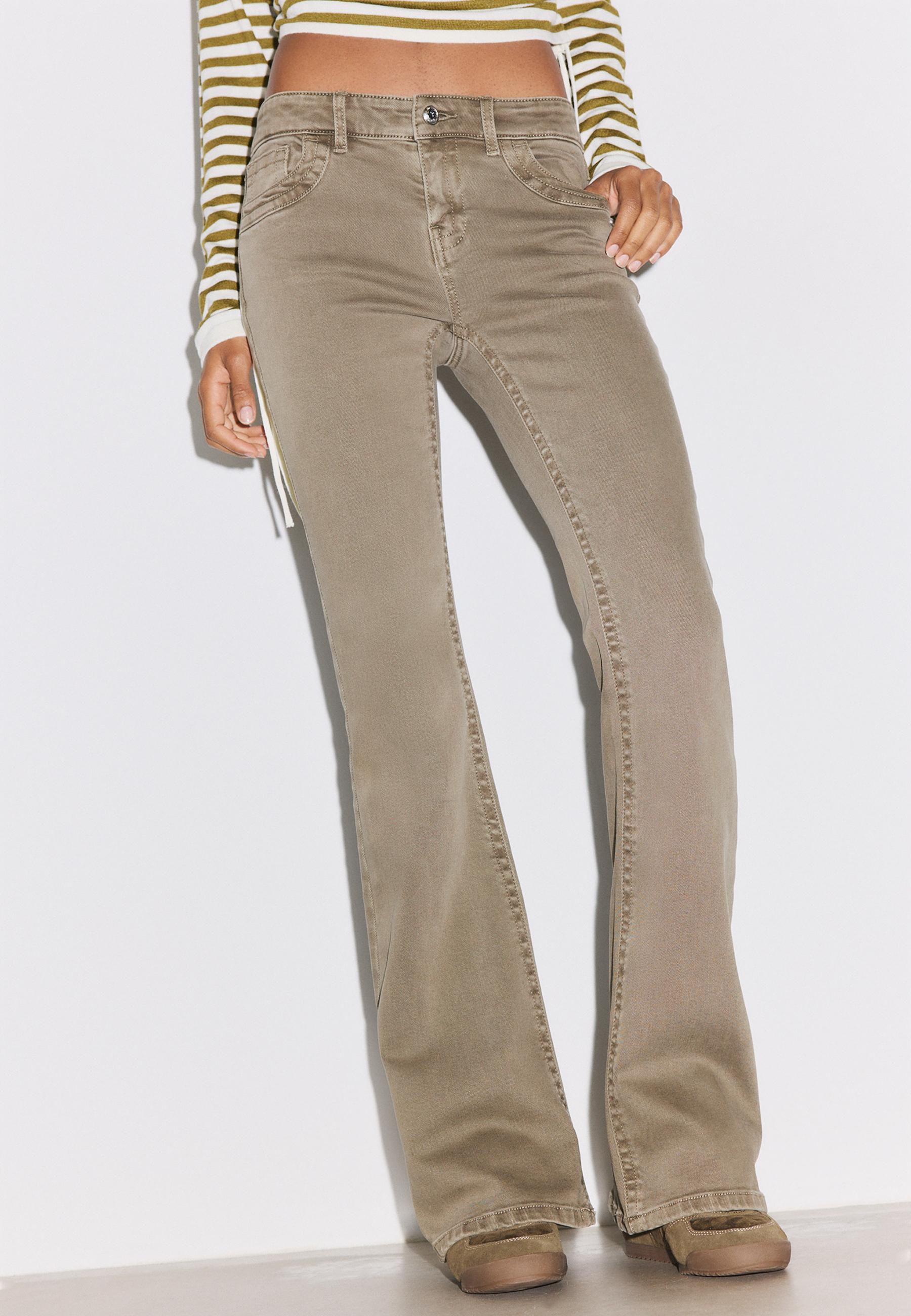 Embroidered pocket bell bottom jeans — Khaki
