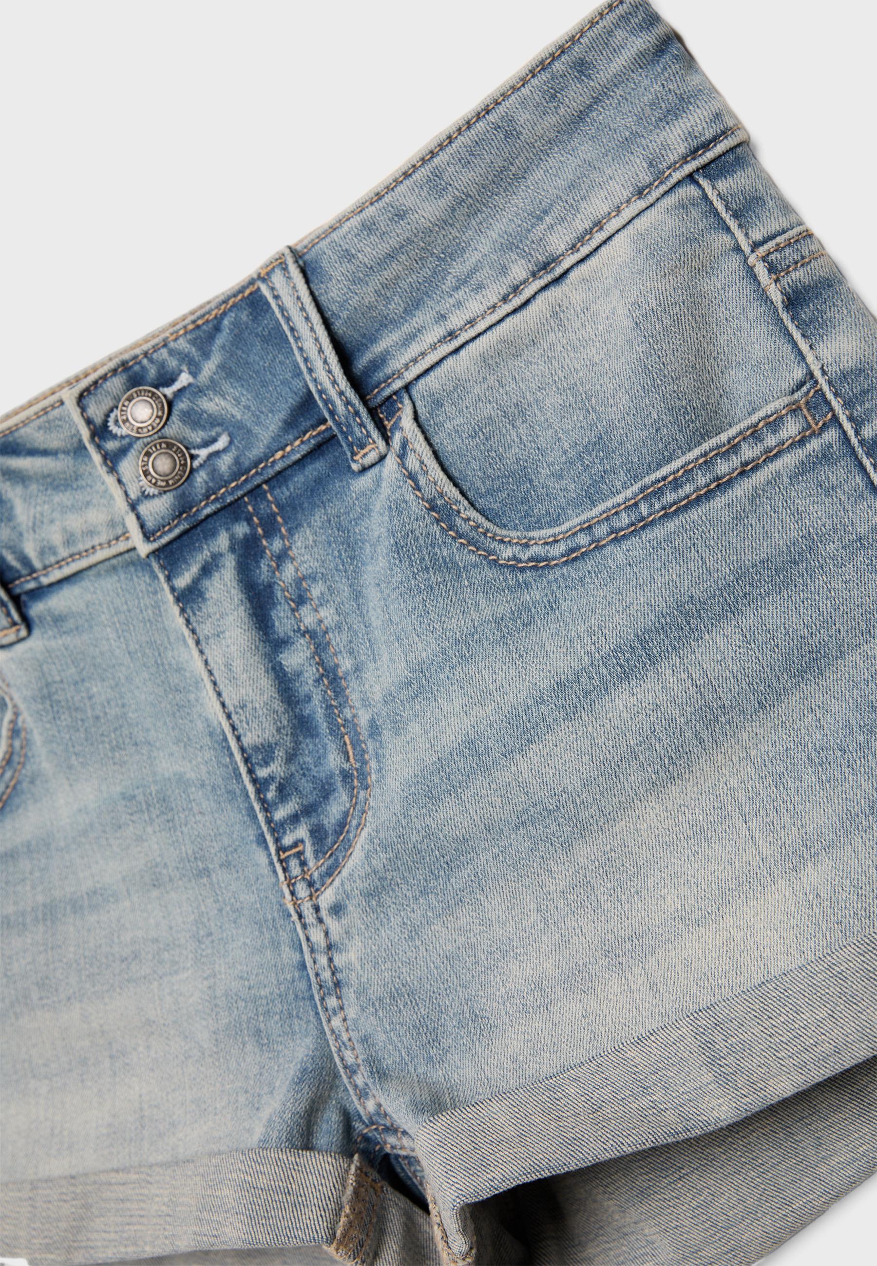 Turn-up hem denim shorts — MEDIUM BLUE DENIM