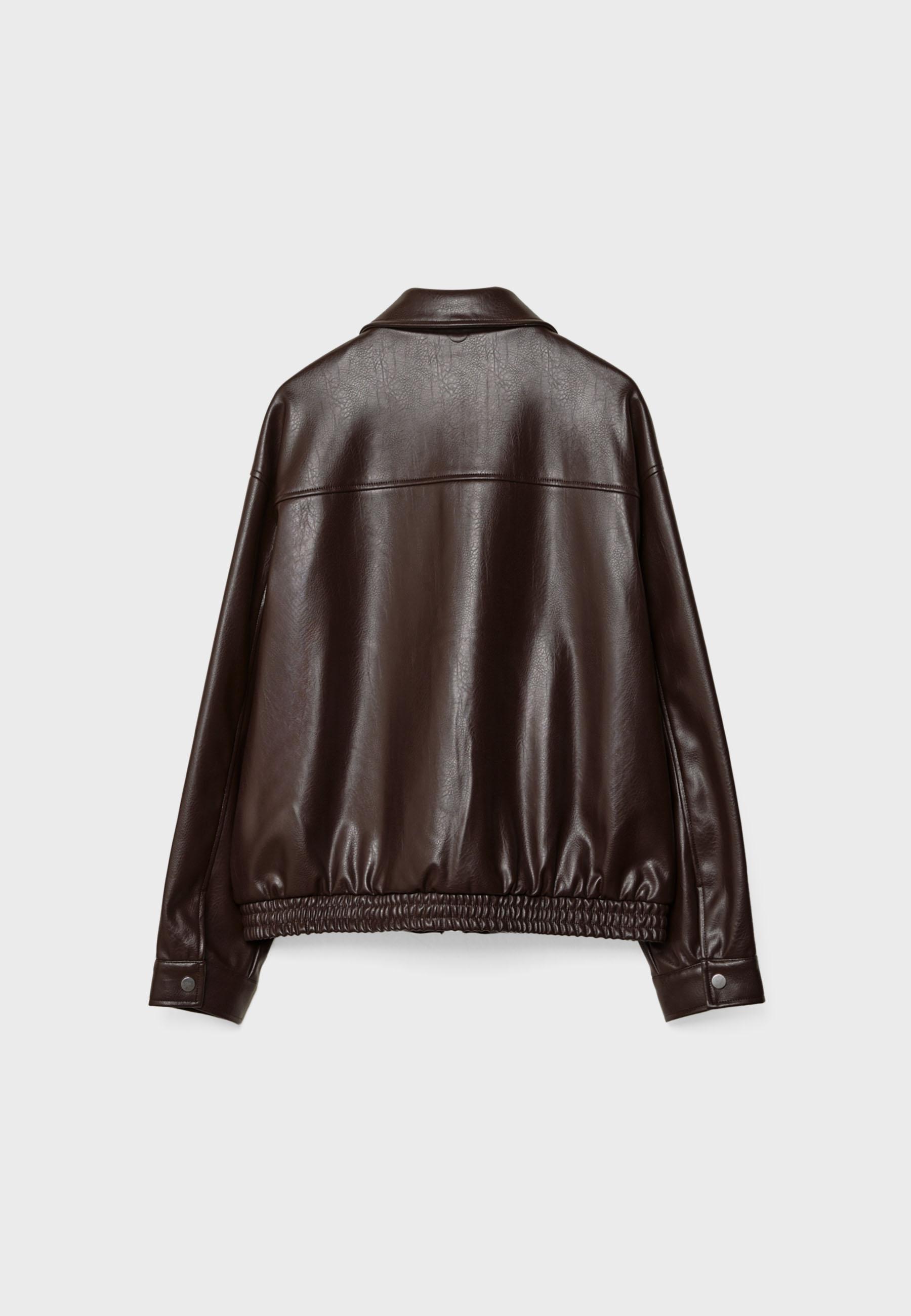 Oversize leather effect jacket — Brown