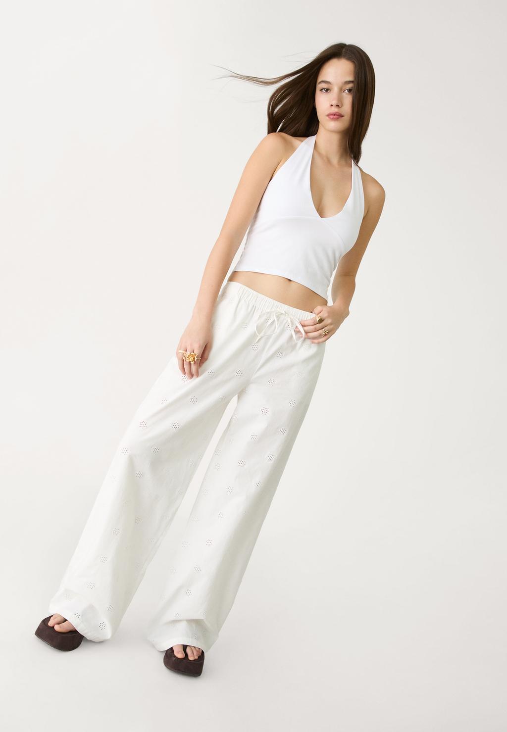 Pantalón fluido bordado