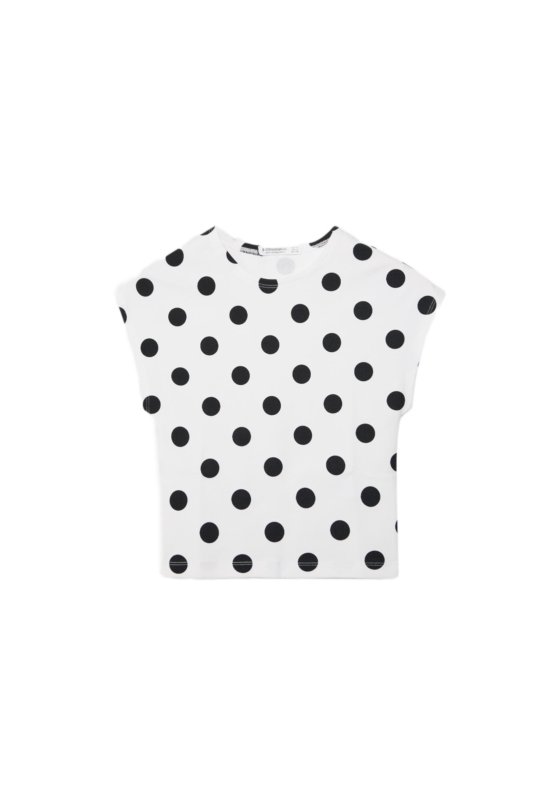 Cap sleeve polka dot T-shirt — Ecru