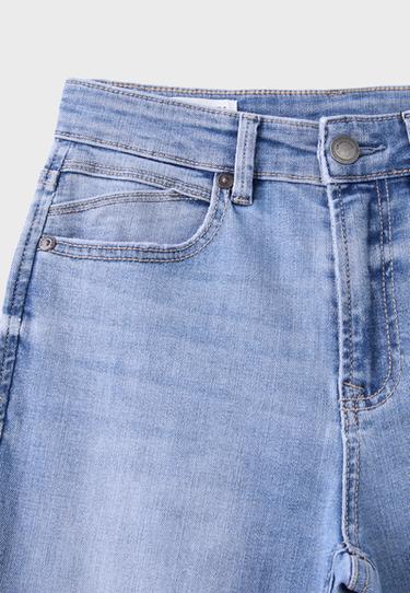 D74 stretch bell bottom jeans with slit — MEDIUM LIGHT BLUE DENIM 9